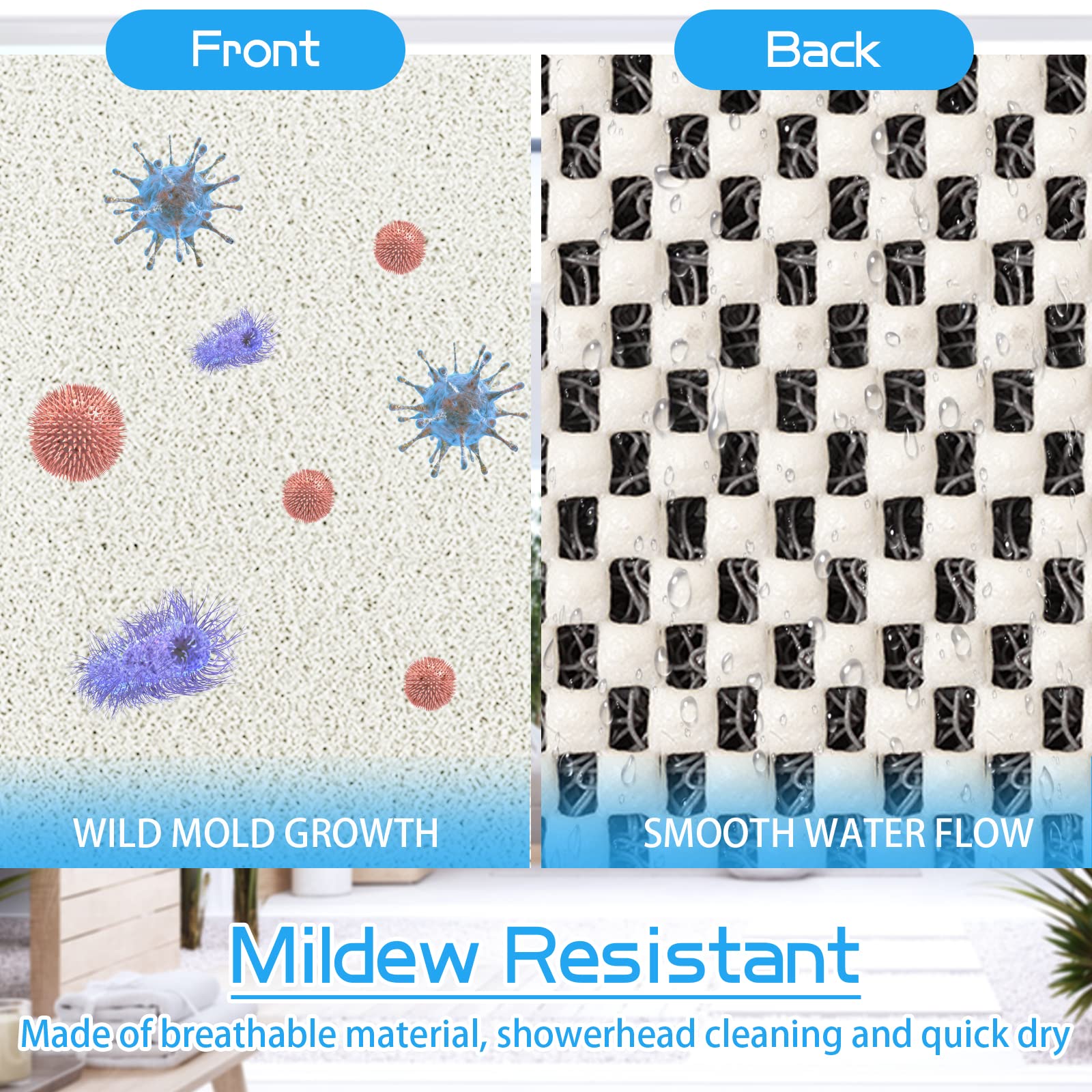 Oxtail Bathtub Mat Non Slip Shower Mat Soft Pvc Loofah Bath Tub Mats For Bathroom 16''X40'', White