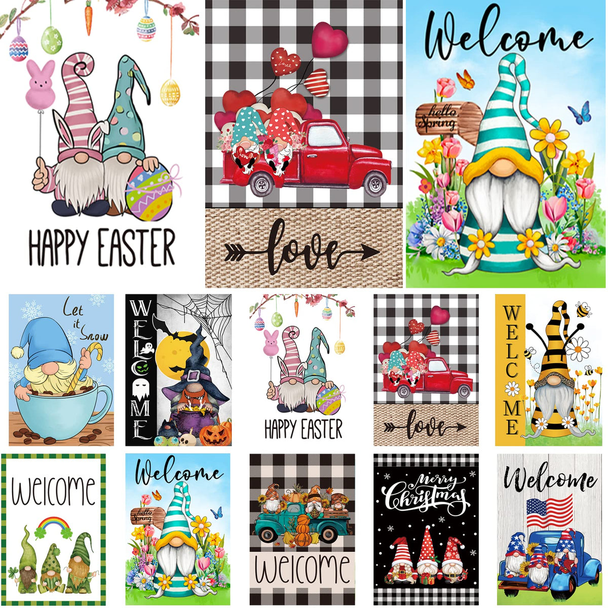 Set Of 10 Gnome Seasonal Garden Flags,Double Sided 12 X 18 Inch Yard Flags,Small Garden Flags For Outside, Christmas Spring Seas