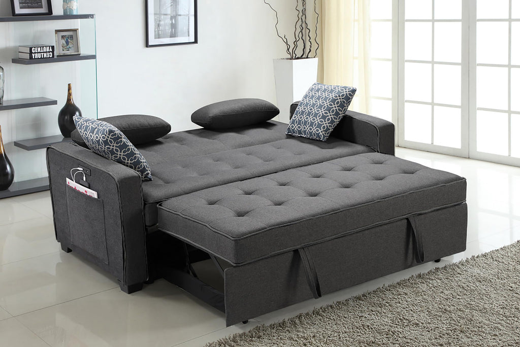 Lilola Home Cody Modern Gray Fabric 70' W Sleeper Sofa with 2 USB Charging Ports and 4 Accent Pillows