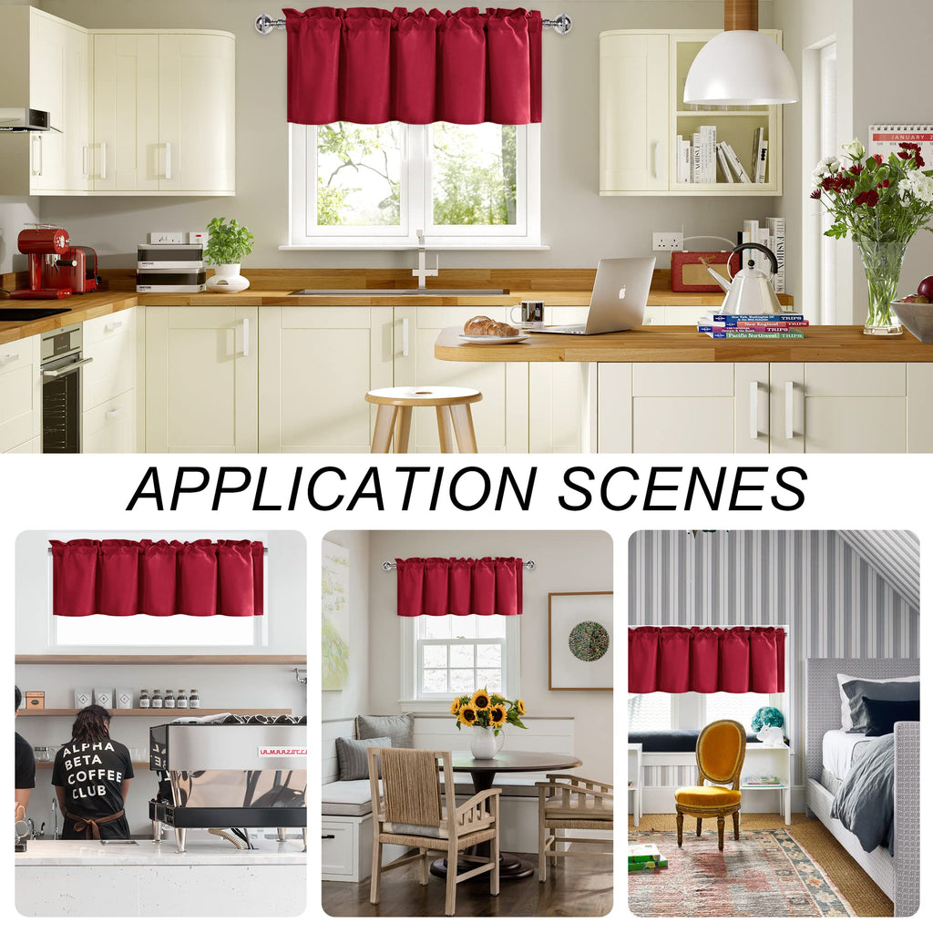 Dwcn Red Christmas Valance Curtains For Living Room, Kitchen Valance Solid Short Topper - Solid Rod Pocket Window Valance For Ba