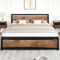 IDEALHOUSE King Size Bed Frame with Wooden Headboard and Footboard, Industrial King Bed Platform No Box Spring Needed, 14 Inch E