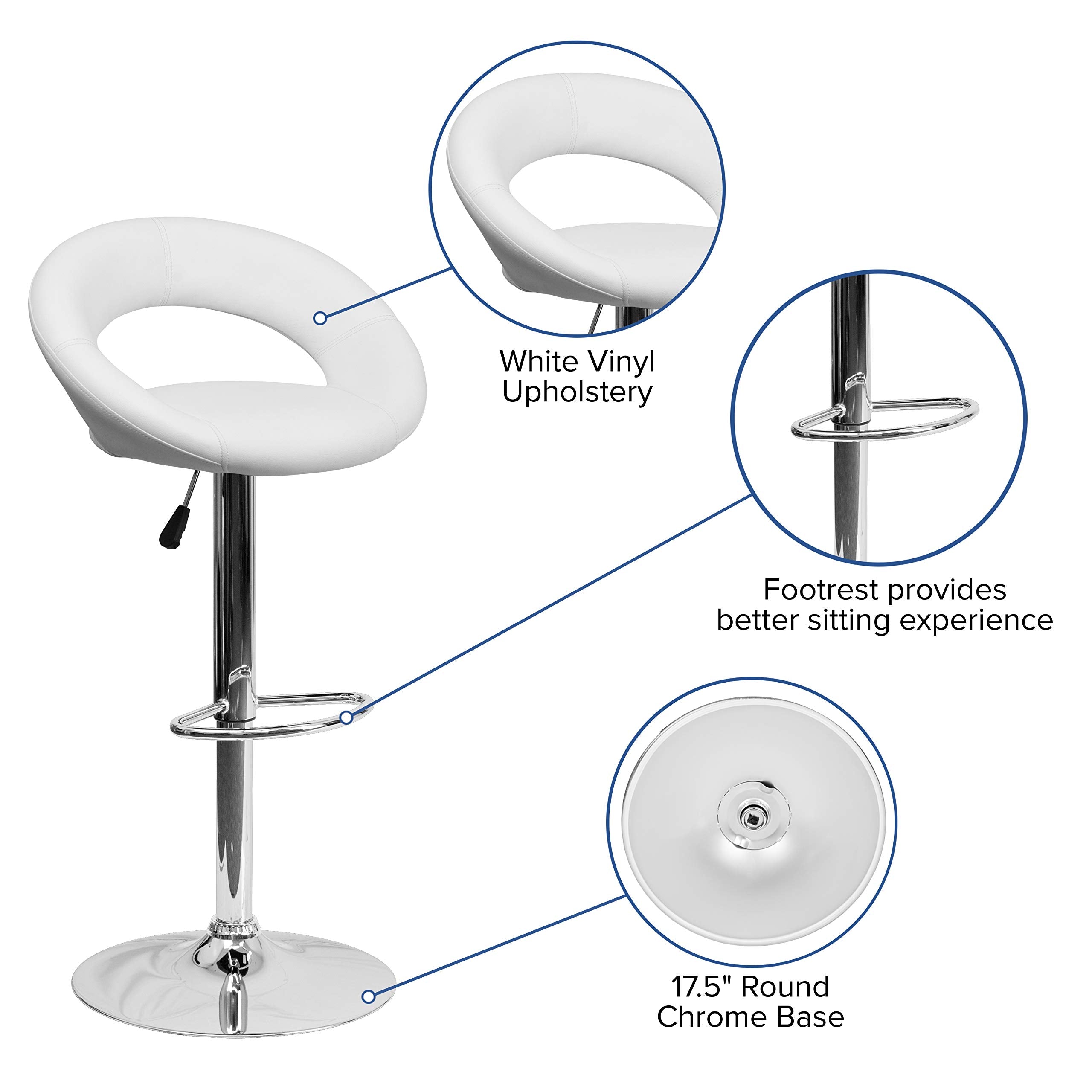 Flash Furniture Contemporary White Vinyl Rounded Orbit-Style Back Adjustable Height Barstool - Thumbnail 3
