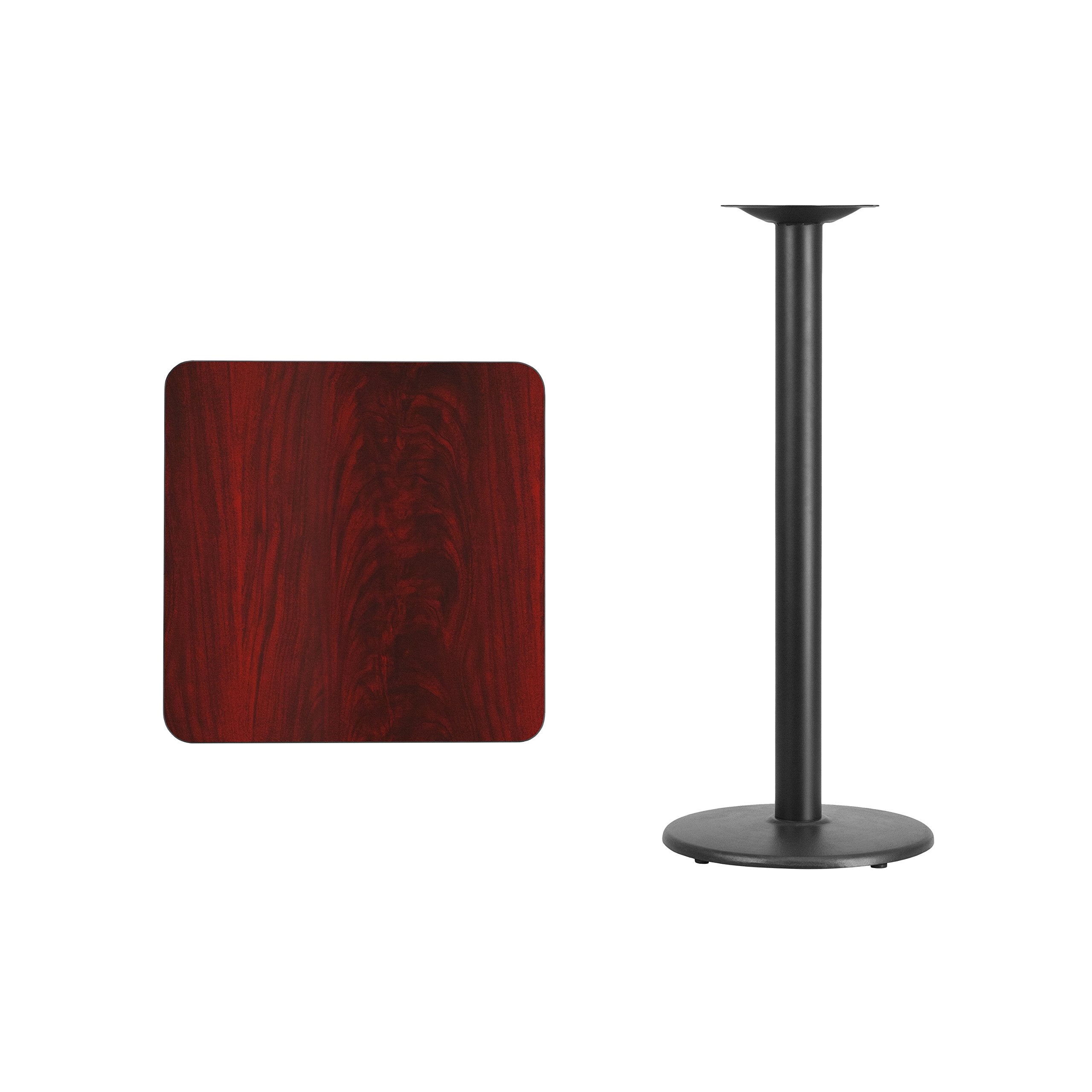 Flash Furniture 24'' Square Mahogany Laminate Table Top With 18'' Round Bar Height Table Base