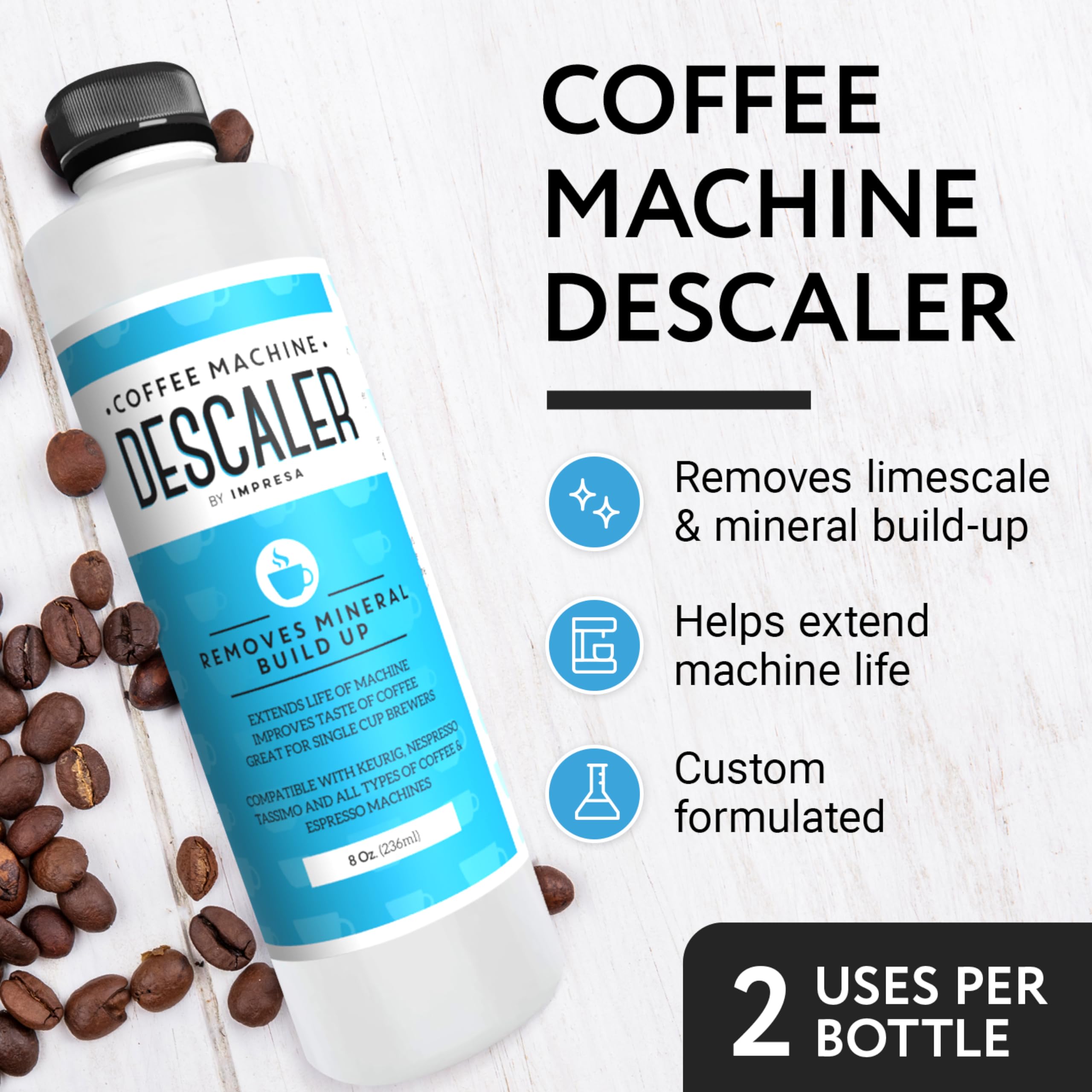 Impresa Descaler Solution And Cleaning Kit Bundle Pack - Includes 1 Bottle Of 8 Oz Coffee Descaler And 4 Cleaning Pods - All-In-