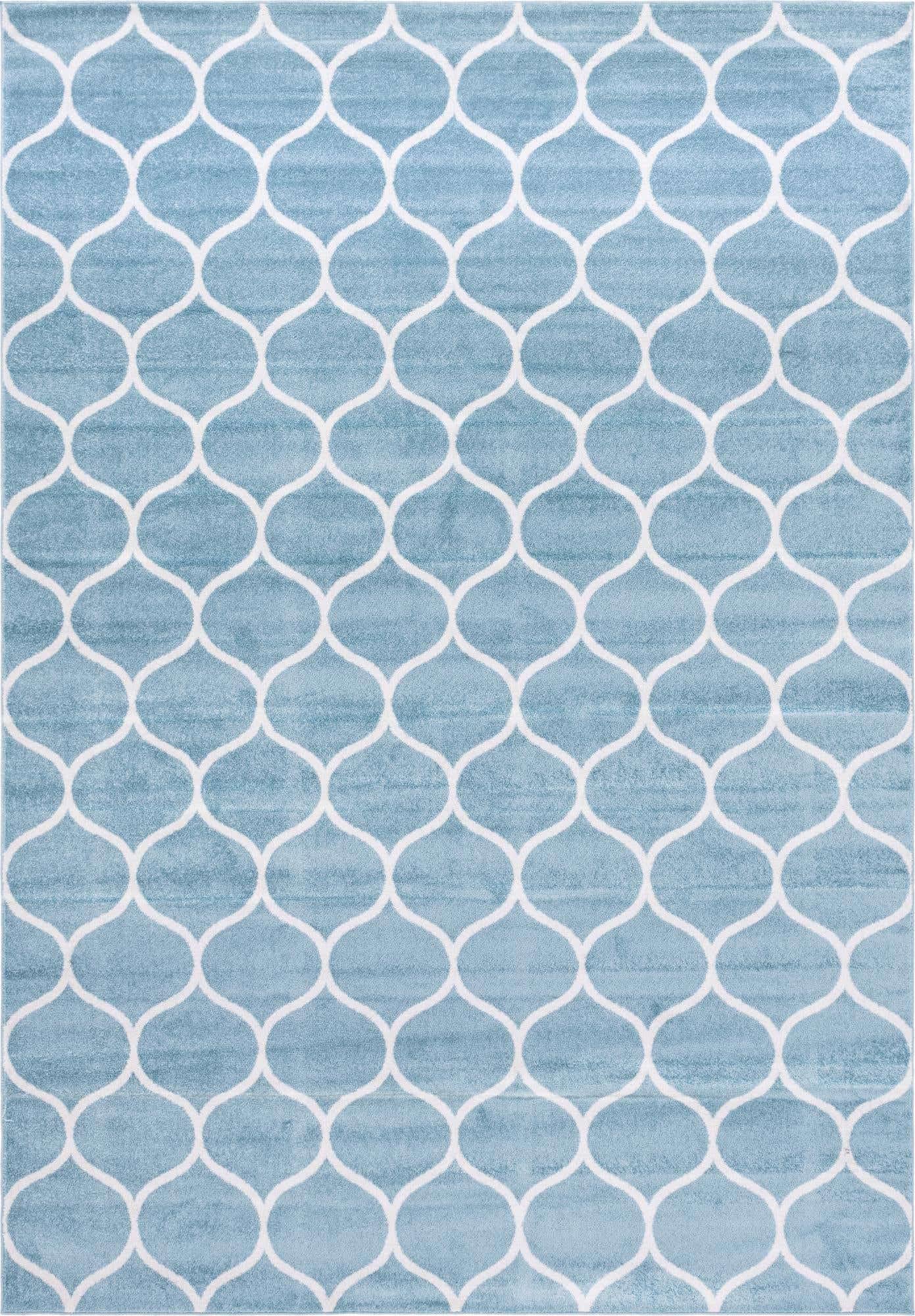 Unique Loom Trellis Frieze Collection Area Rug - Rounded (10' x 14' 1'', Light Blue/ Ivory)