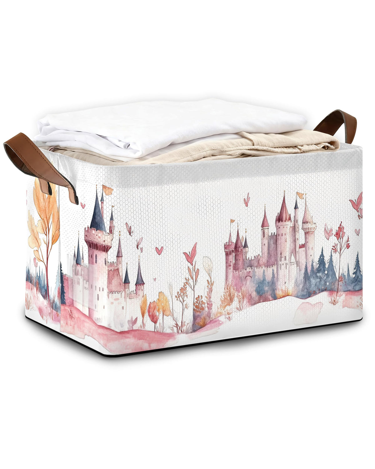 Oeaskly Forest Castle Fabric Storage Bins with Handles, Oxford Storage Basket for Closet Organization, Foldable Shelf Organizer 
