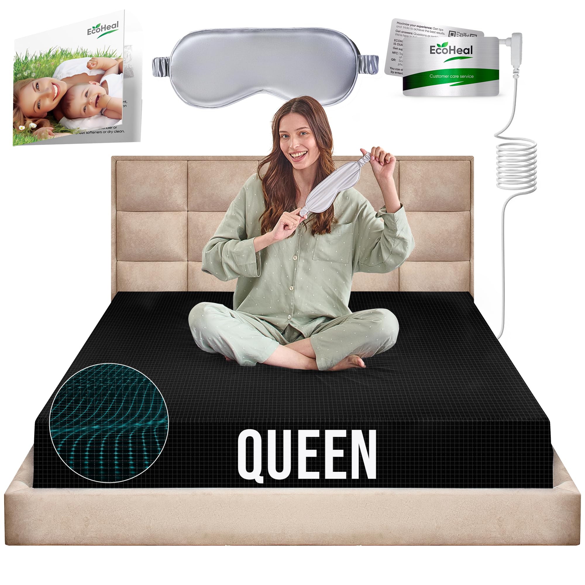 Earth Grounding Fitted Sheet Queen Size With 12% Silver Fiber & 4% Silk & 84% Organic Cotton - Black - Soft Earth Grounding Well