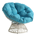 OSP Home Furnishings Wicker Papasan Chair with 360-Degree Swivel, Cream Frame with Blue Cushion