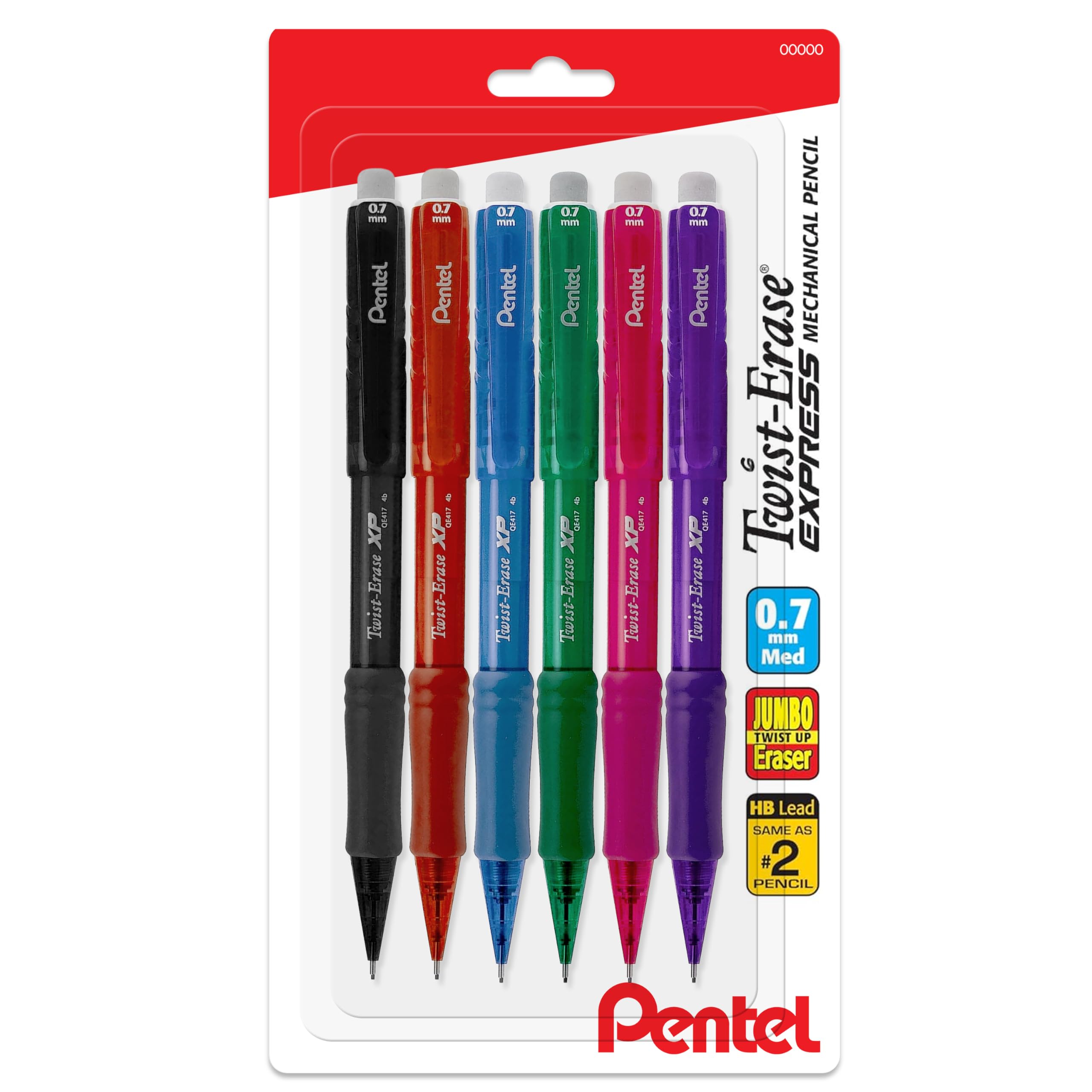 Pentel Twist Erase Express 0.7Mm Mechanical Pencils - Assorted Barrel Colors - Pack Of 6 Lead Pencils