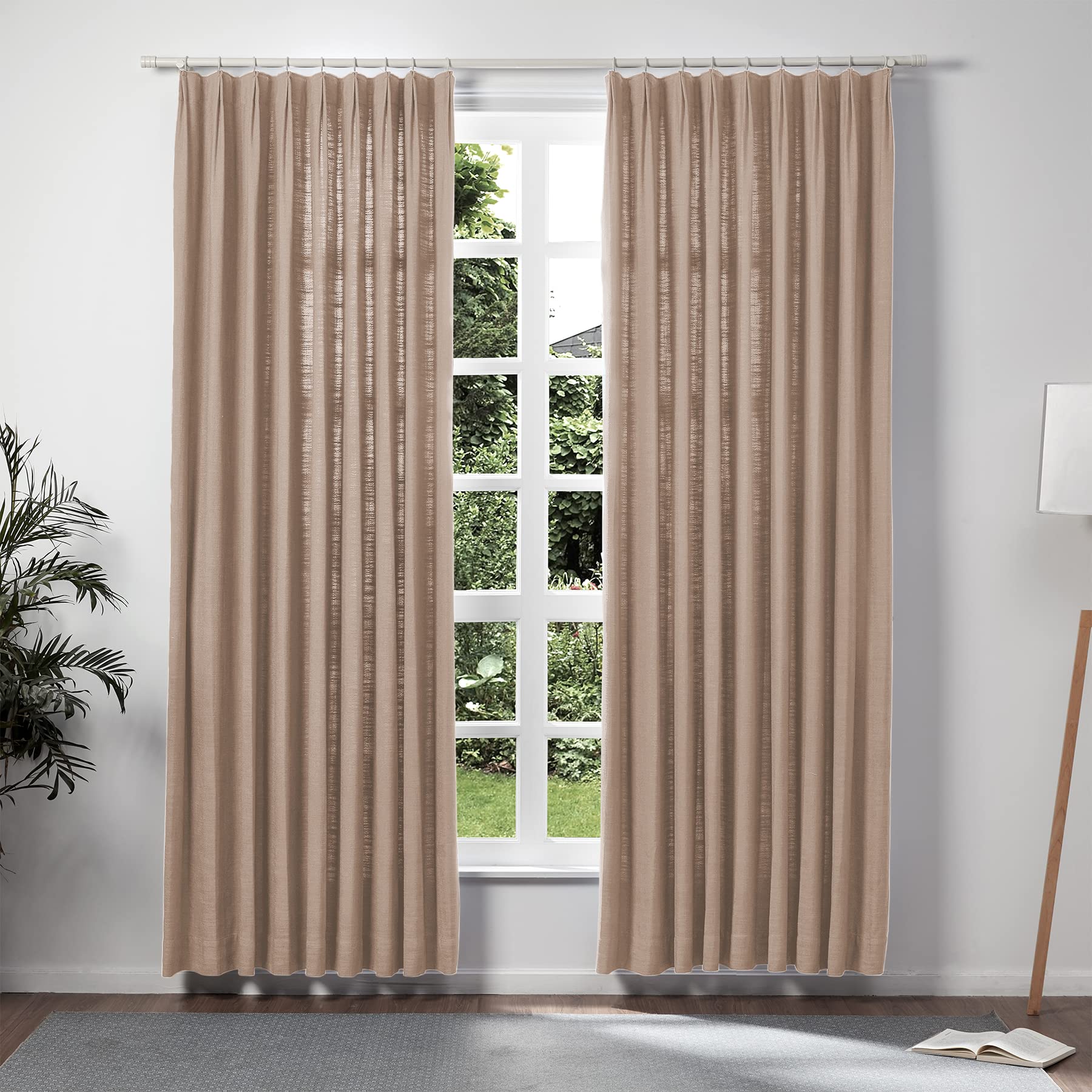 Twopages Rust Brown Pinch Pleated Drape Linen Light Filtering Room Darkening Curtain For Bedroom, Double Layer Lined Curtain Win