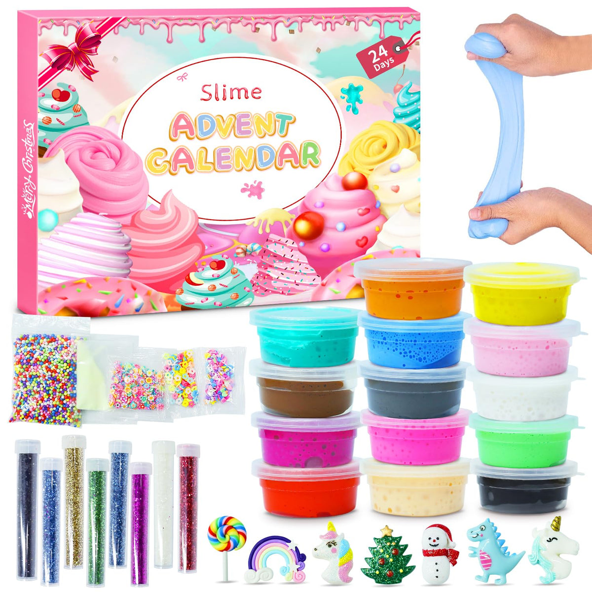SWIND Slime Advent Calendar 2024 Christmas with 16 Slime and 8 Accessories Countdown Calendar Kit for Boy and Girl