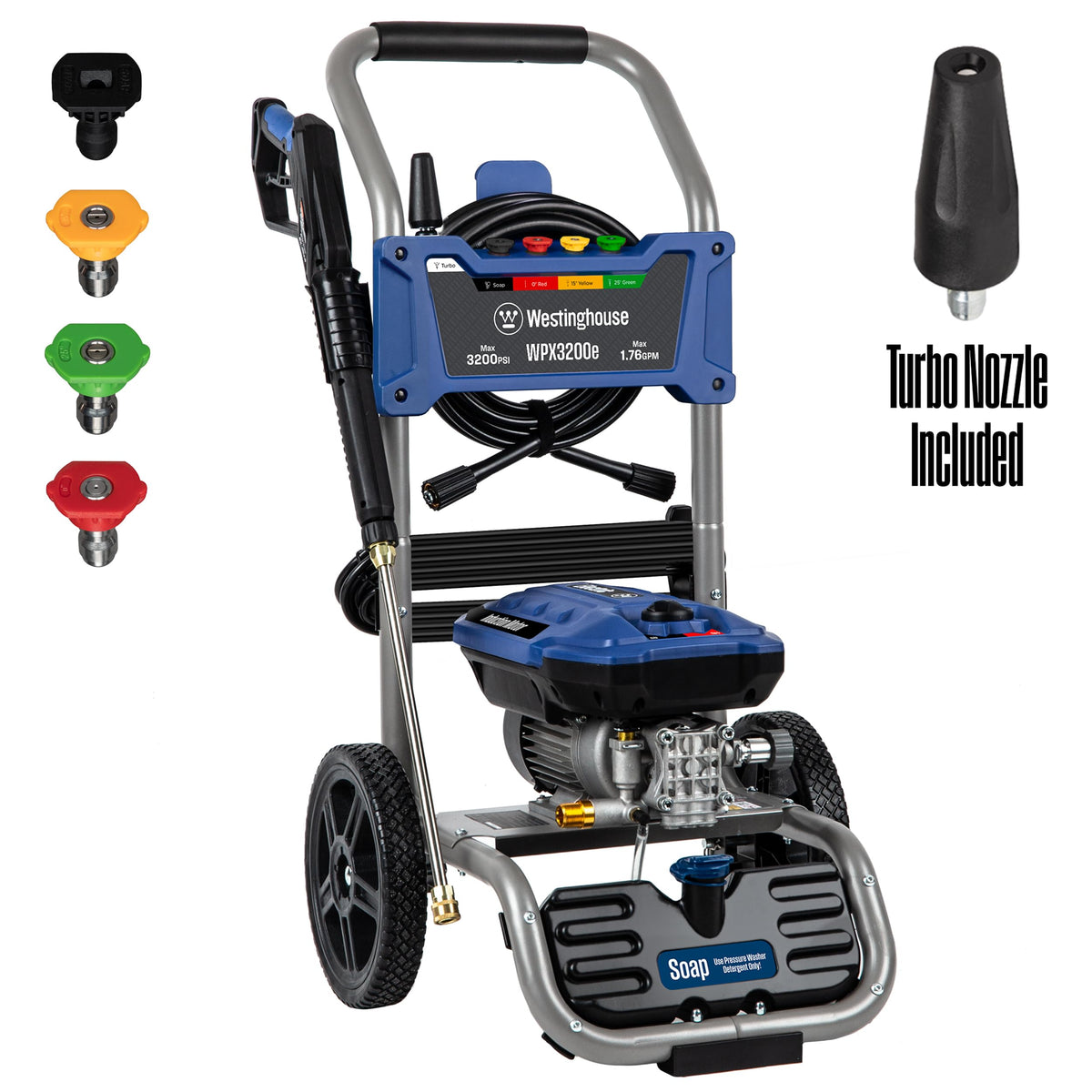 Westinghouse Wpx3200E Electric Pressure Washer, 3200 Psi And 1.76 Max Gpm, Induction Motor, Onboard Soap Tank, Spray Gun And Wan