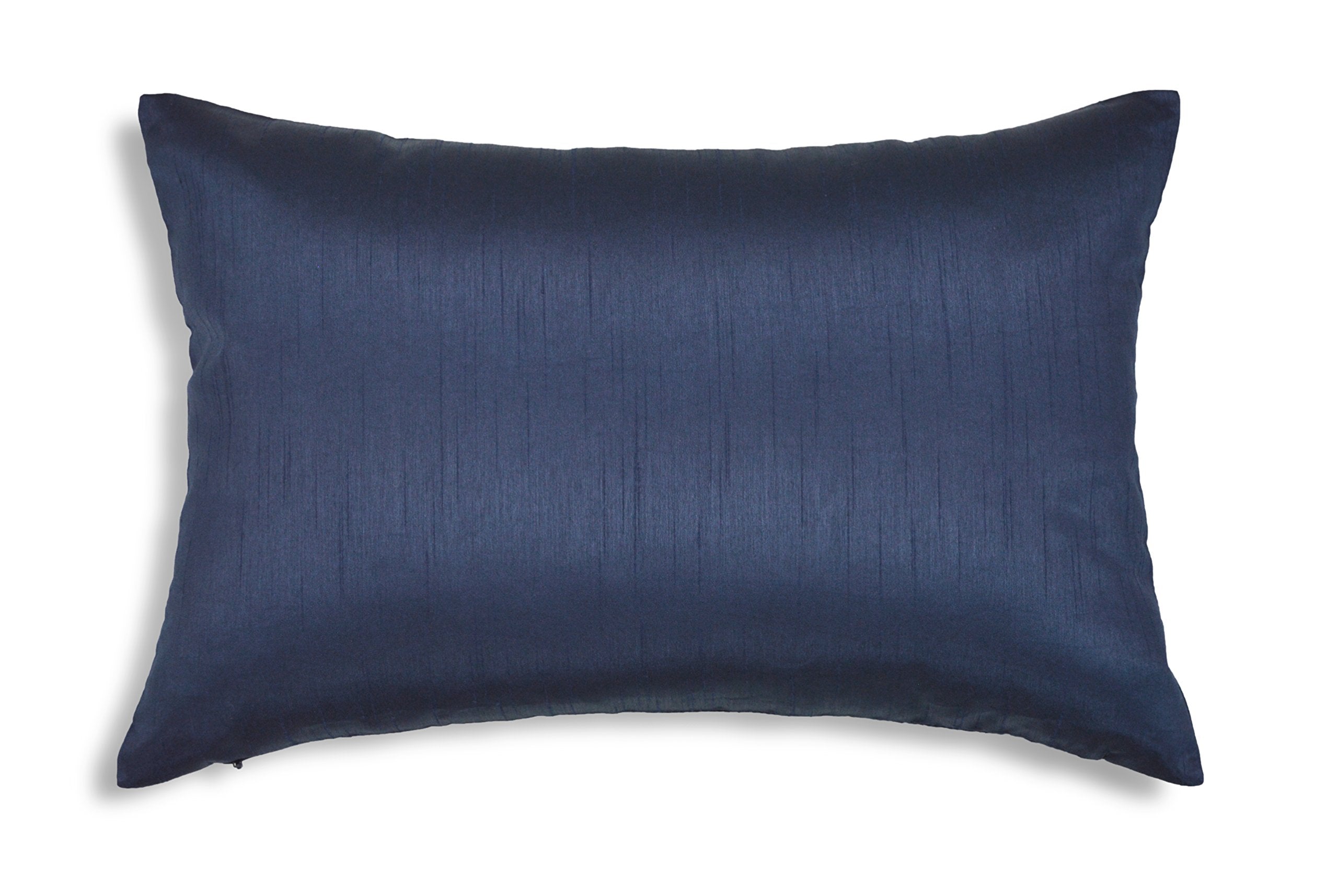 Aiking Home Solid Faux Silk Decorative Pillow Cover, Zipper Closure, 12 By 18 Inches, Navy
