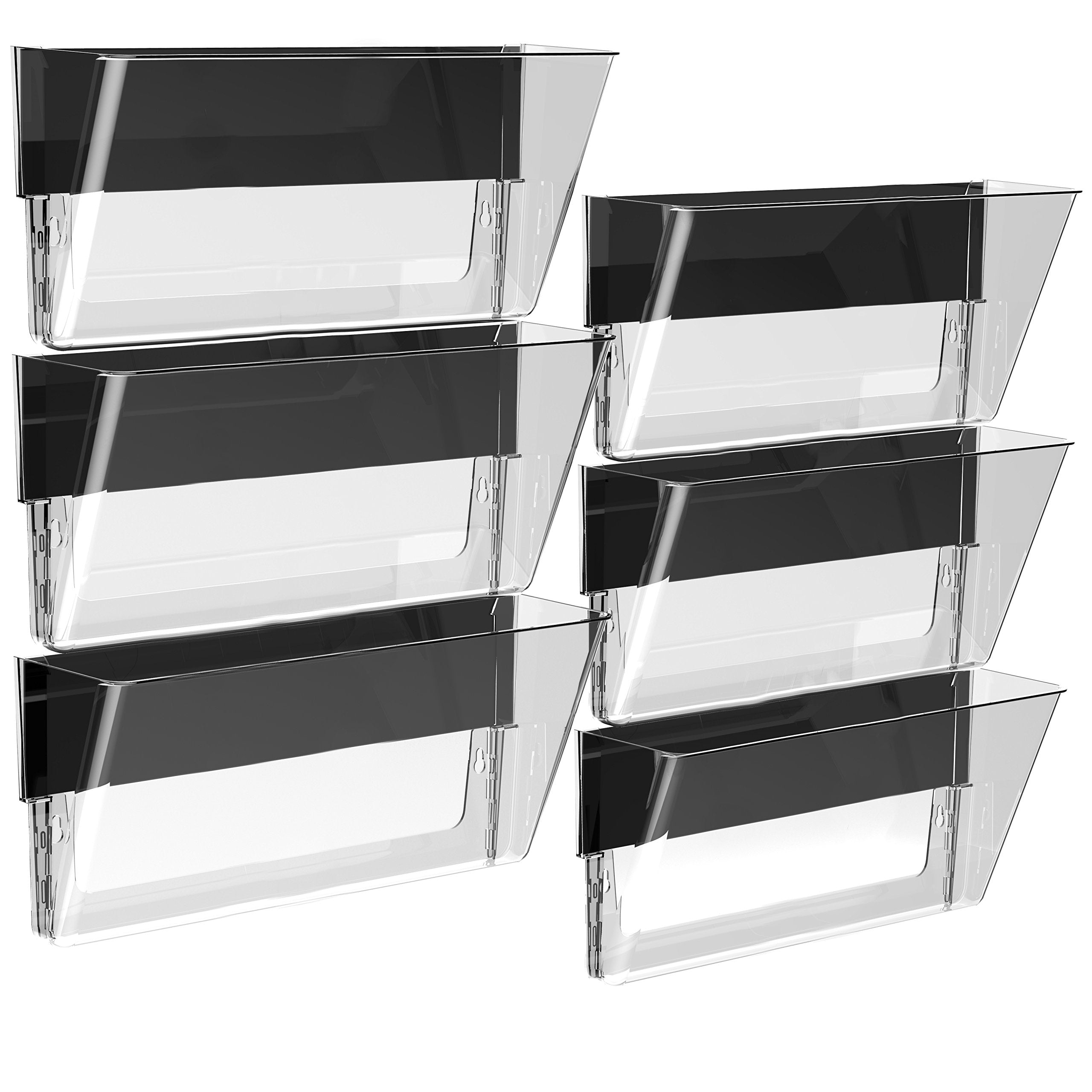 Storex Legal-Size Magnetic Wall Pocket - Plastic File Organizer, Heavy-Duty Magnet Holds 5Lbs, Clear, 6-Pack (70240U06C)