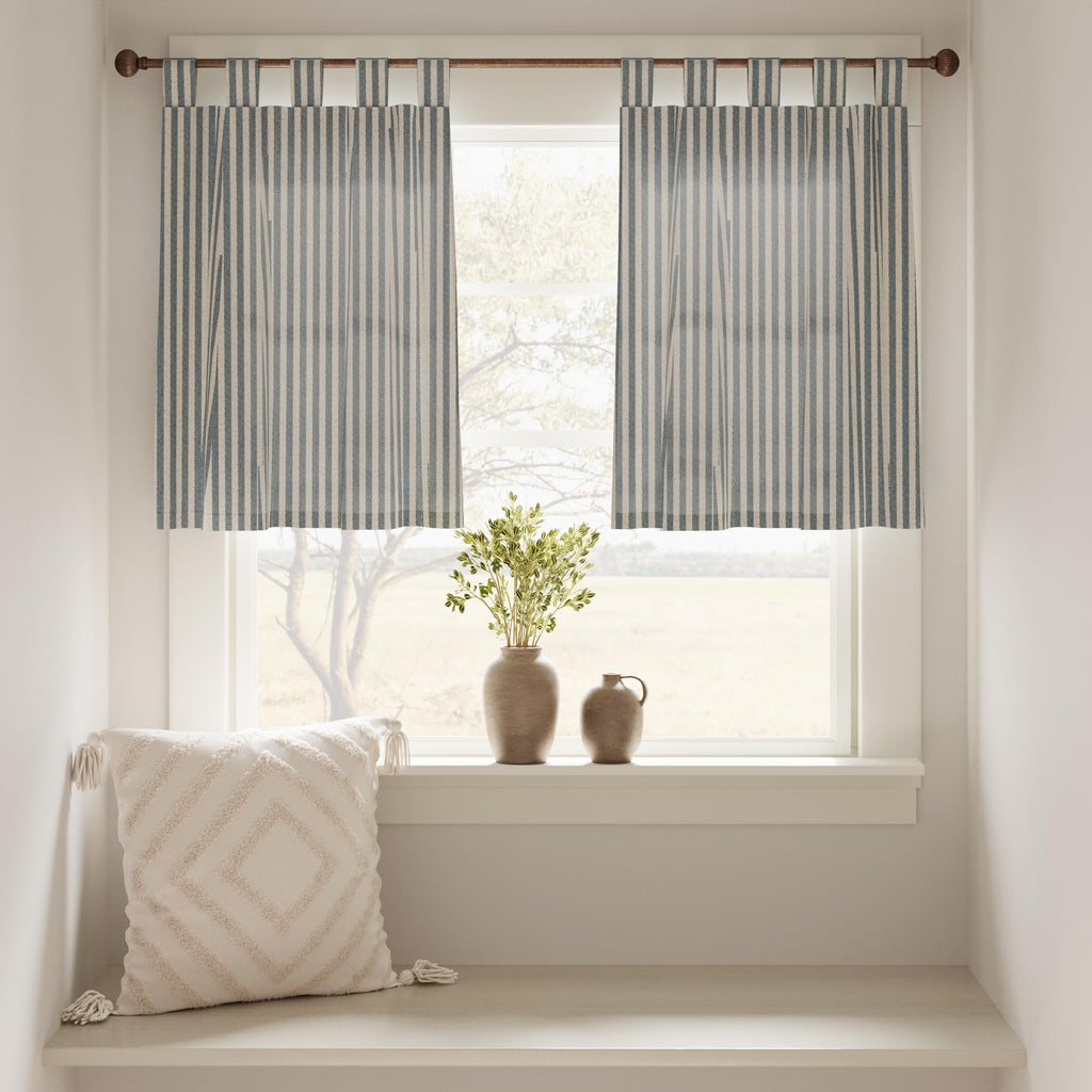 Jinchan Kitchen Curtains Linen Striped Tier Curtains 24 Inch Length Ticking Stripe Cafe Curtains Pinstripe Farmhouse Small Windo