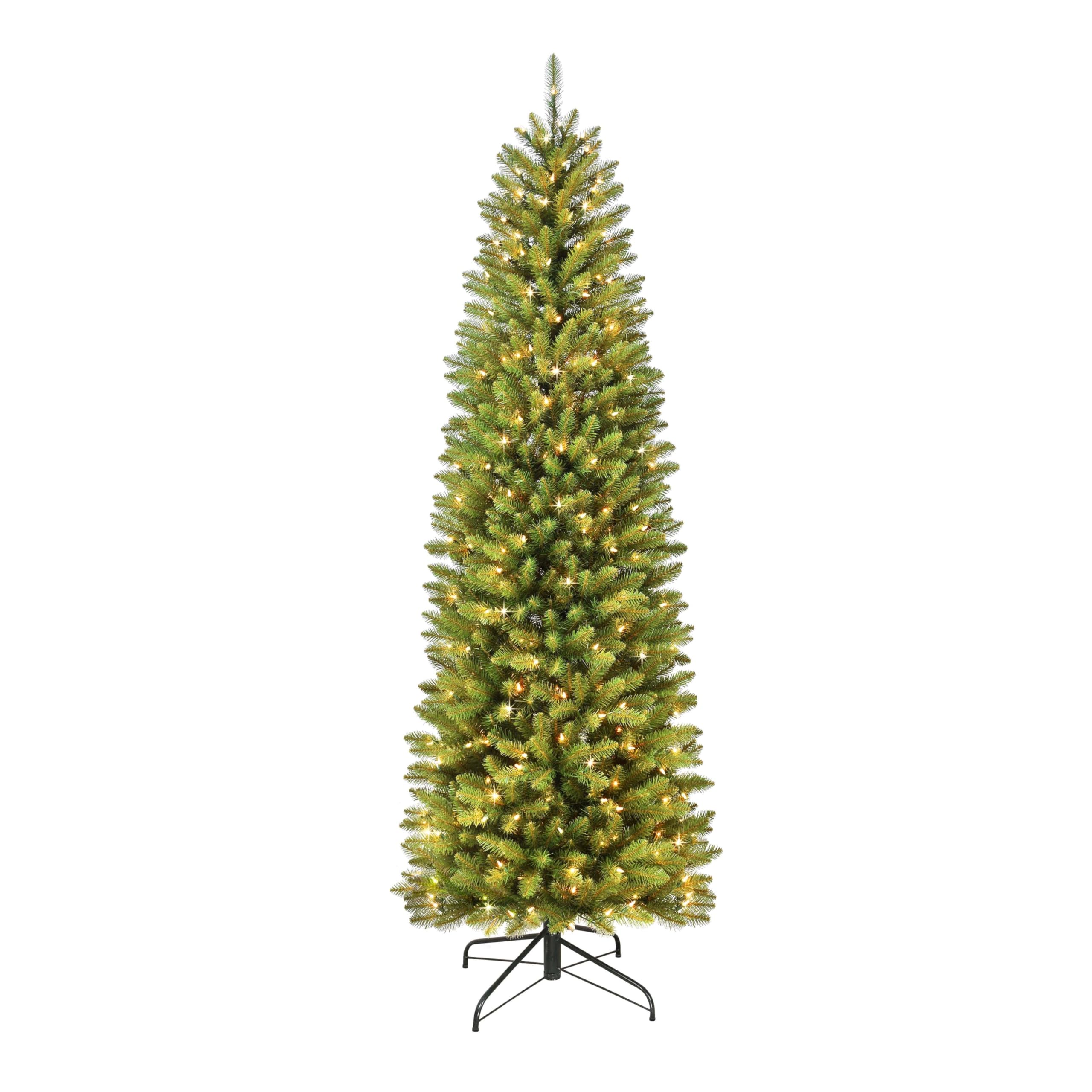 Puleo International 7.5 Foot Pre-Lit Fraser Fir Pencil Artificial Christmas Tree with 350 UL Listed Clear Lights, Green