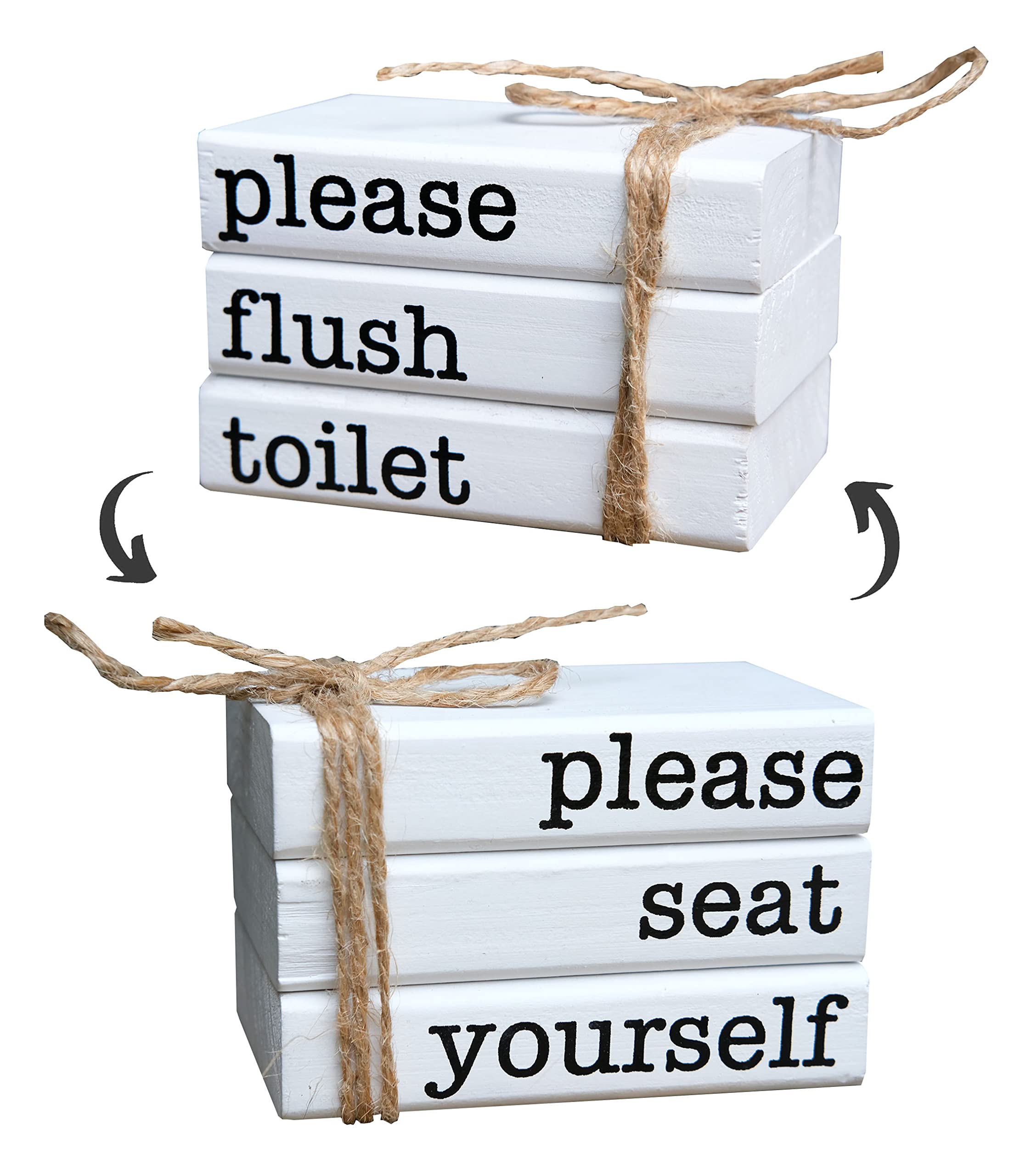 Farmhouse Mini Bathroom Sign Decor Funny Wooden Book Stack for Tray Decor Bathroom Shelf Sitter 2 Signs in 1 Reversible Mini Boo