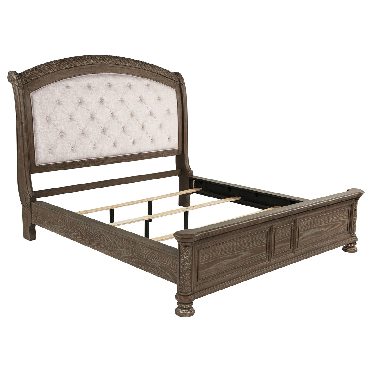 Coaster Home Furnishings Emmett Traditional Fabric Upholstered California King Size Sleigh Bed Frame 68-Inch Headboard Walnut 224441Kw