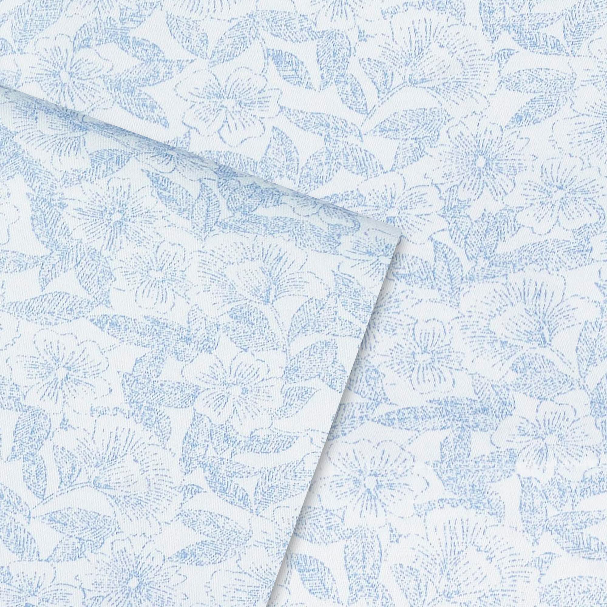 Laura Ashley Home - King Sheets, Soft Sateen Cotton Bedding Set - Sleek, Smooth, & Breathable Home Decor (Blossoming Blue,4 Pcs,