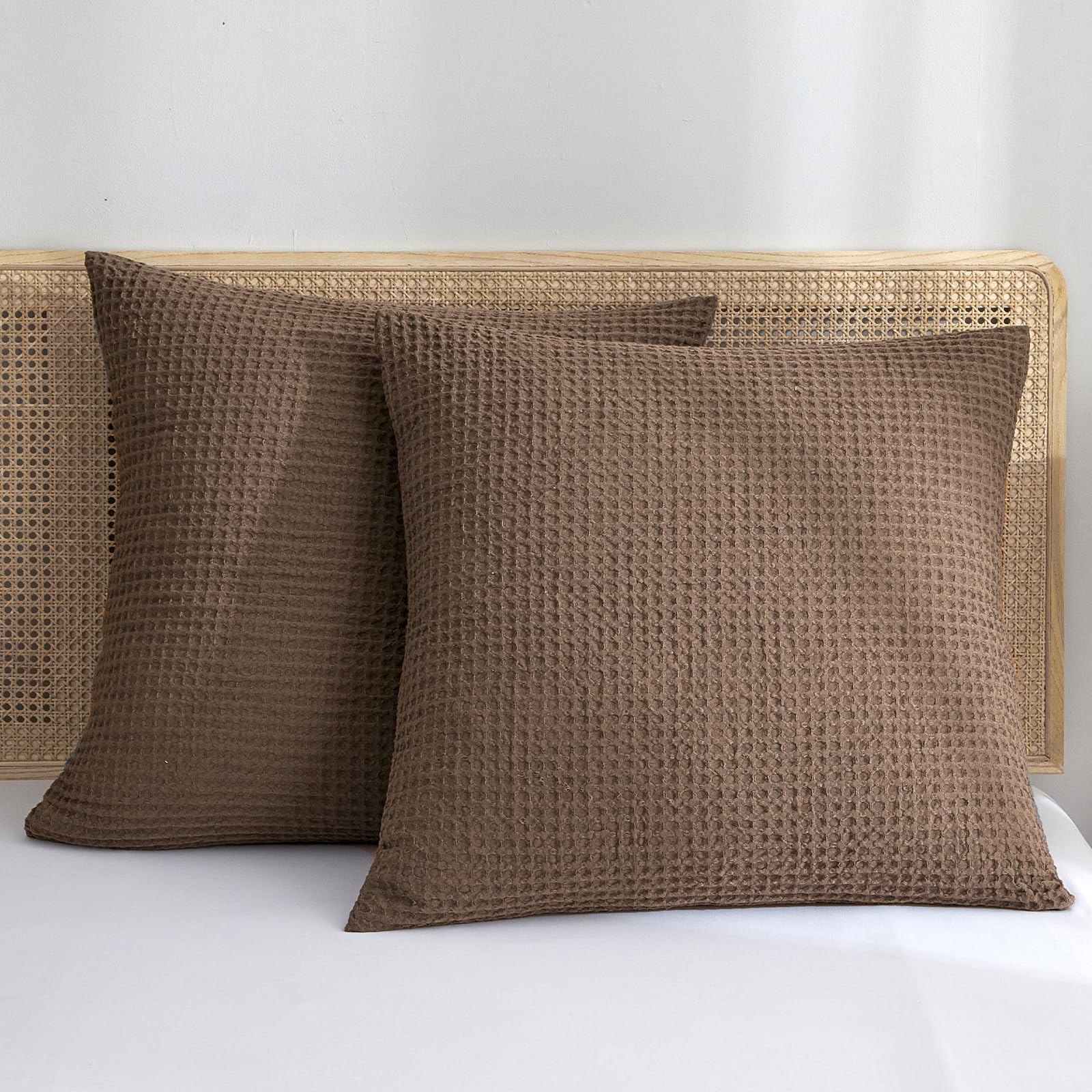 Phf Ultra Soft Waffle Weave Euro Shams Pillow Covers 26' X 26' 2 Pack, No Filling, Breathable Skin-Friendly Euro Throw Pillow Covers For Bed Couch Sofa, Cocoa Brown