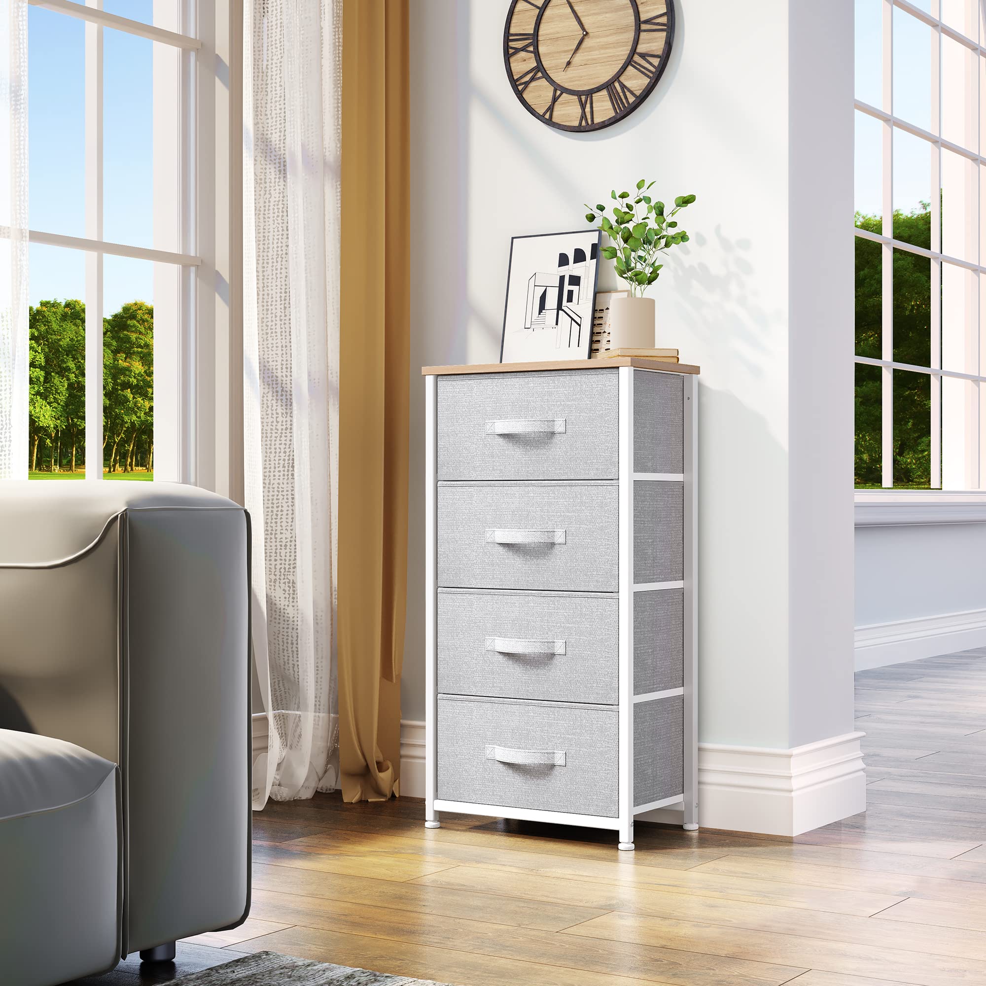Yitahome 4-Drawer Fabric Dresser, Dresser For Bedroom, Living Room, Hallway, Closet(White)