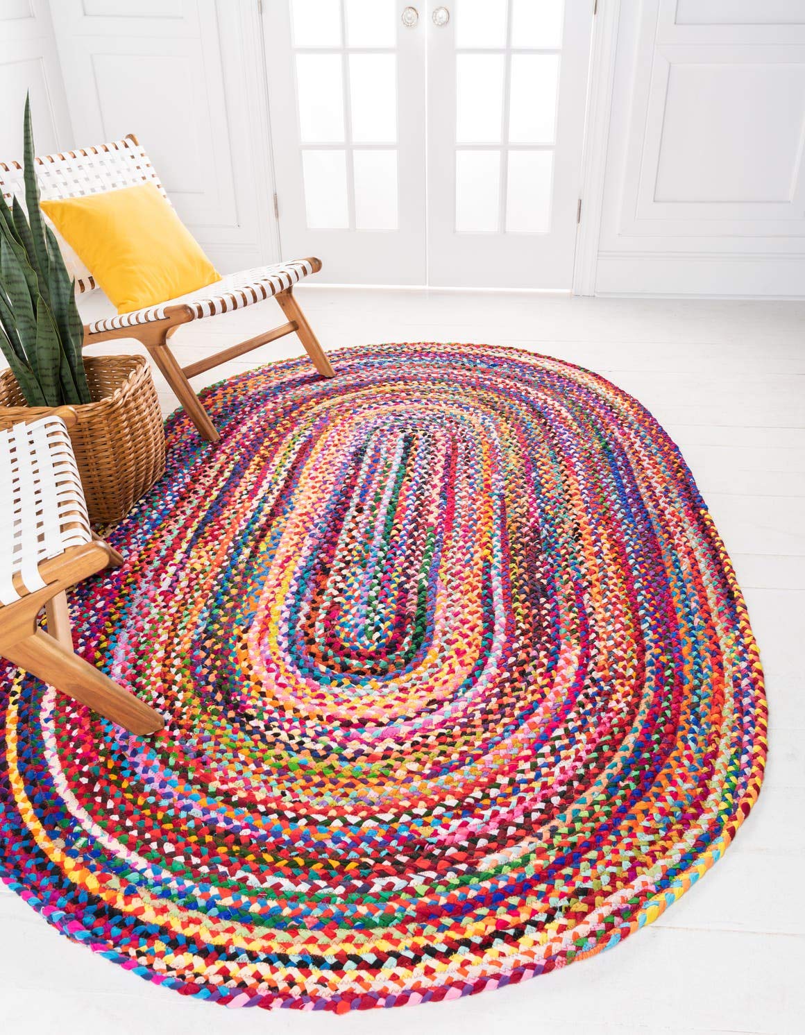 Unique Loom Braided Chindi Collection Area Rug - Layer (5 1 x 8 Oval, Multi/ Blue)