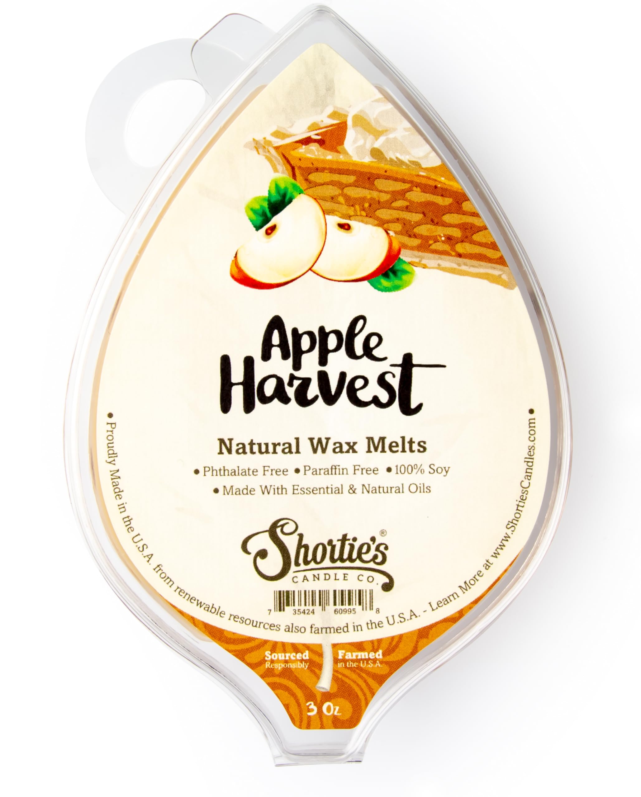 Shorties Candle Company Apple Harvest Natural Soy Wax Melts - 1 Highly Scented 3 Oz. Bar - Made with 100% Soy and Essential Fra