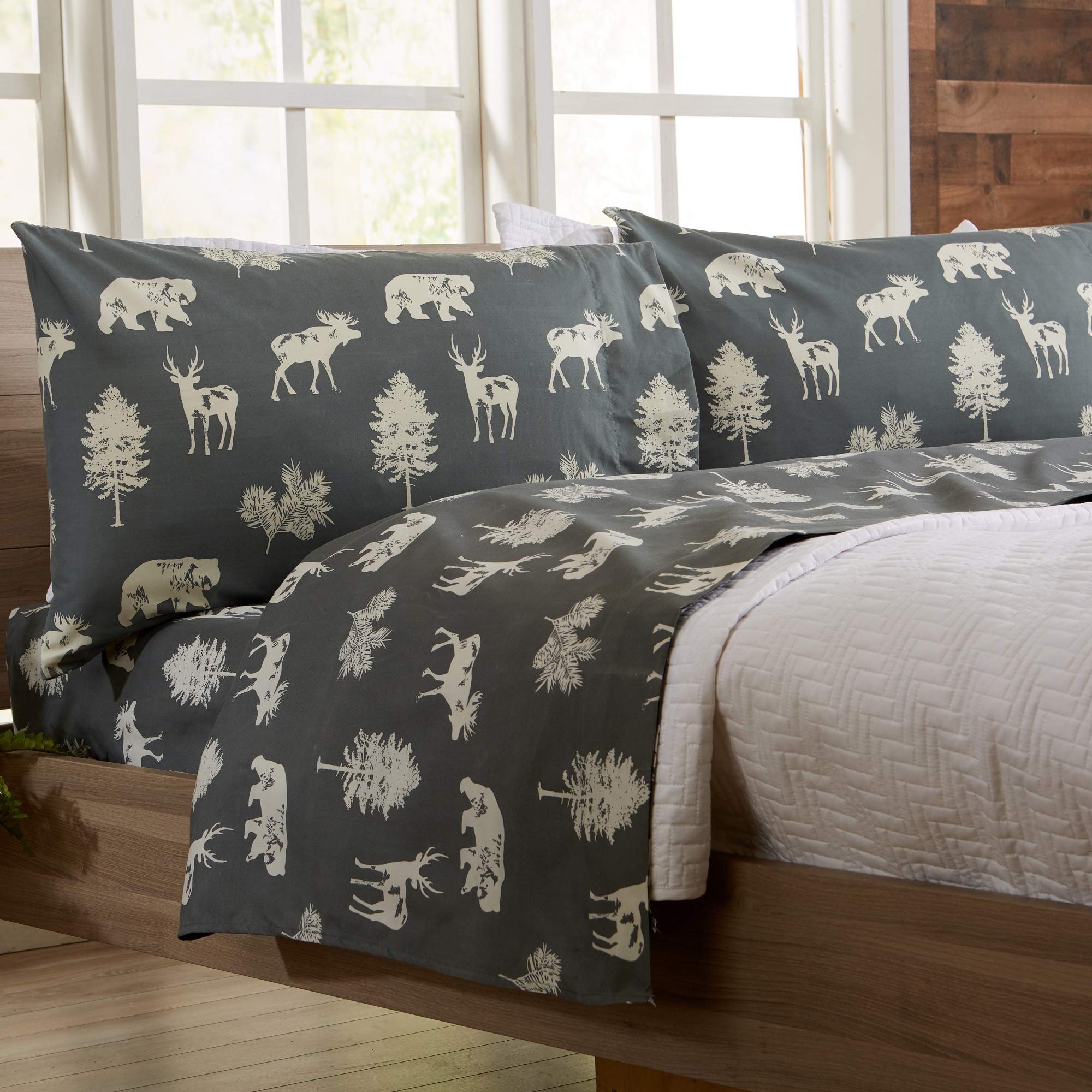 3-Piece Lodge Printed Ultra-Soft Microfiber Sheet Set. Beautiful Patterns Drawn From Nature, Comfortable, All-Season Bed Sheets.
