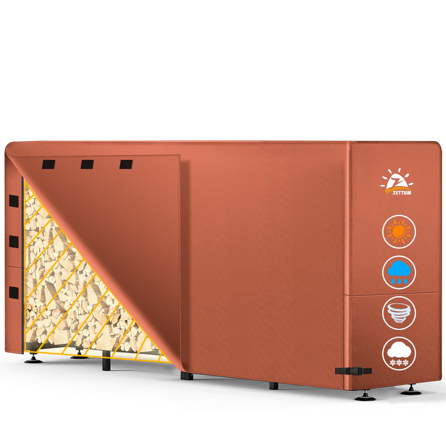 Zettum Firewood Rack Cover 8 Feet - 600D Wood Rack Cover Waterproof Heavy Duty, 8 Foot Outdoor Log Pile Holder Covers Storage Fo