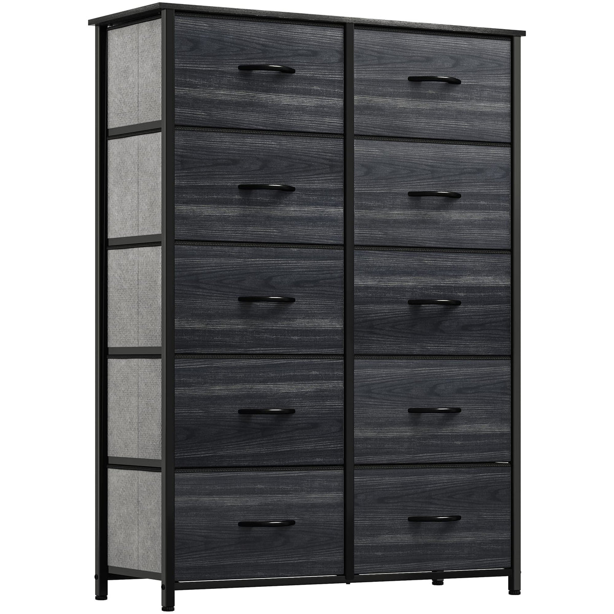 Yitahome 10 Drawer Dresser - Fabric Storage Tower, Organizer Unit For Living Room, Hallway, Closets - Sturdy Steel Frame, Wooden Top & Easy Pull Fabric Bins (Black Wood Grain)