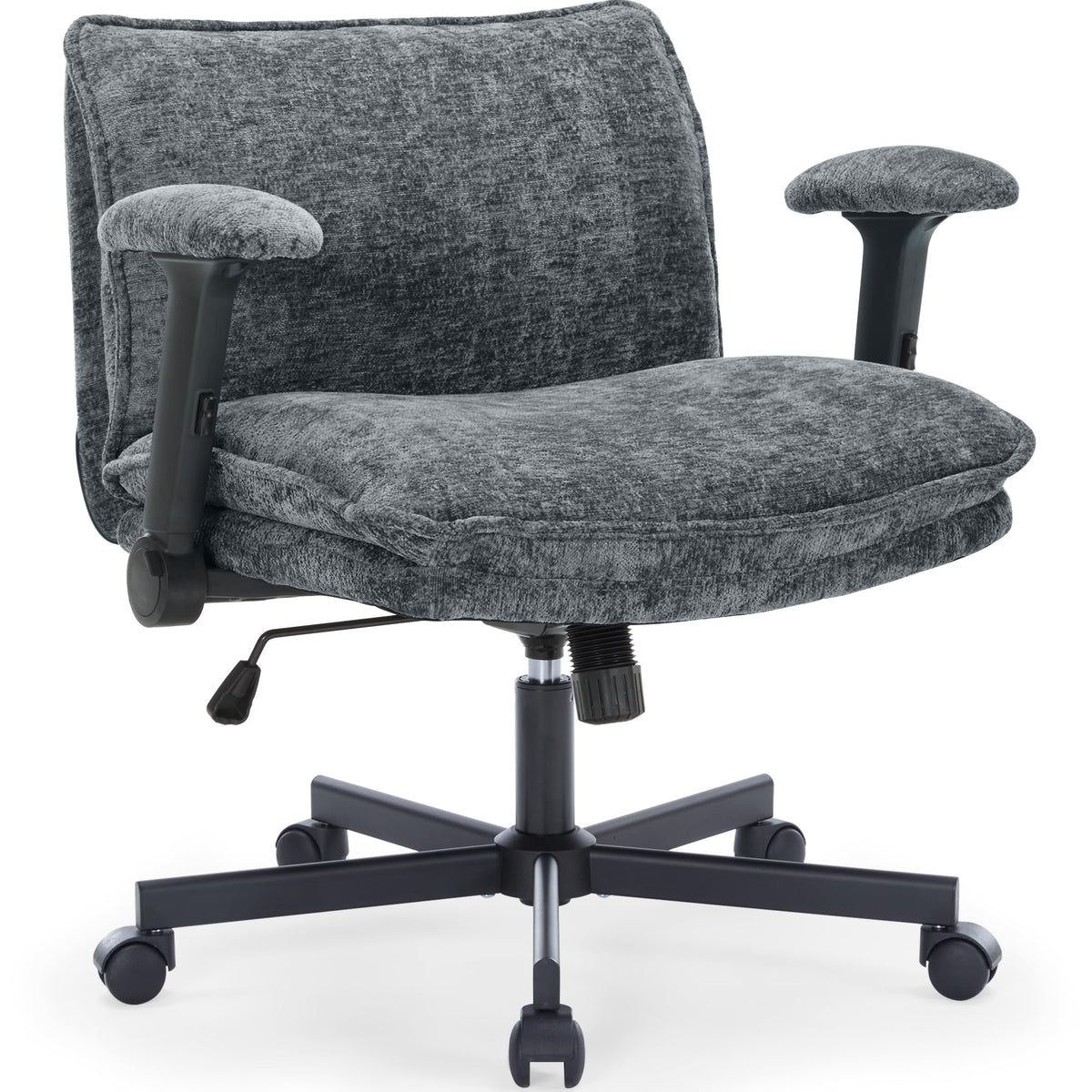 Fancispot Cross Legged Office Chair With Wheels And Adjustable Flip-Arms, Criss Cross Desk Chair With Thick Cushion, Wide Seat C