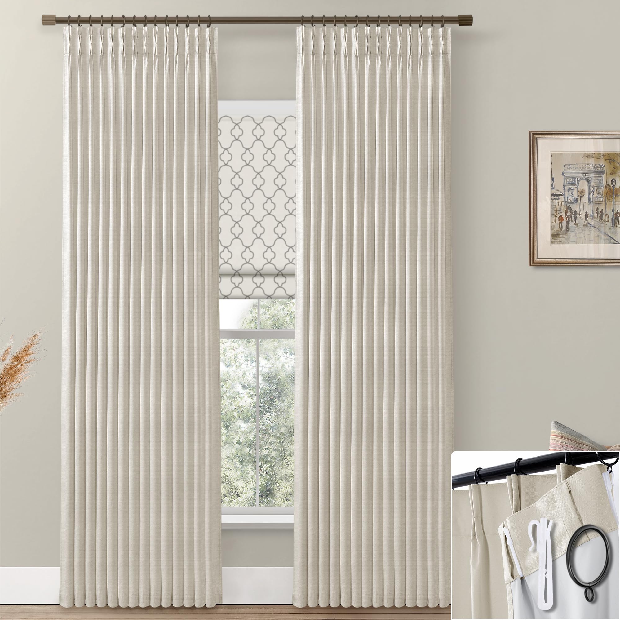 Shineland Insulated Window Coverings Warm Curtains For Winter,Window Treatments Energy Saving Room Noise Blocker Draft Blocking Curtains,(40 X 102 Inches Long,Beige)