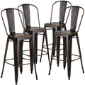 Flash Furniture Commercial Grade 30 High Distressed Copper Metal Indoor-Outdoor Barstool with Back