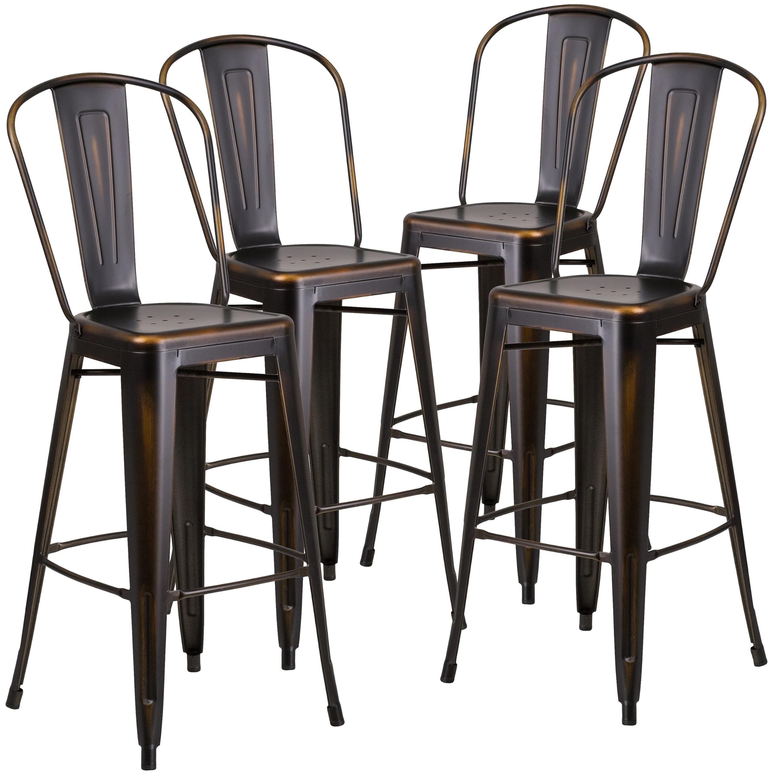 Flash Furniture Commercial Grade 30 High Distressed Copper Metal Indoor-Outdoor Barstool with Back