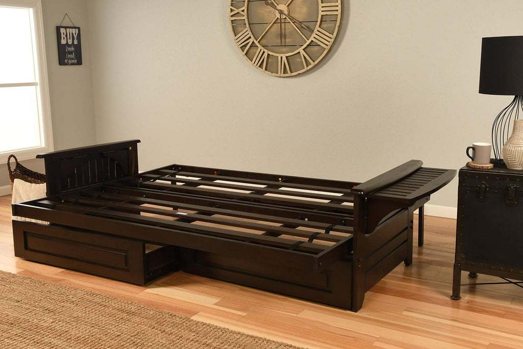 Kodiak Furniture Phoenix Queen Wood Futon Frame with Storage Drawers in Espresso