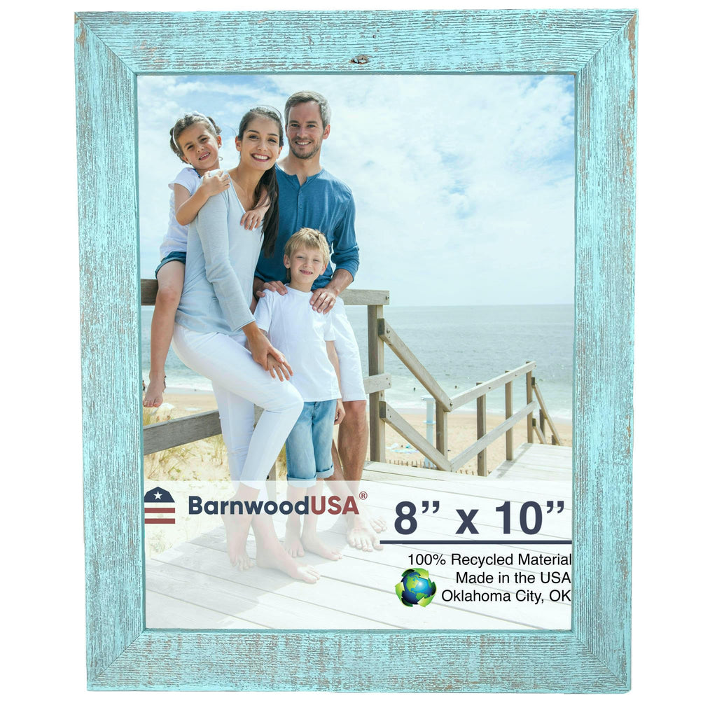 BARNWOODUSA | Farmhouse 8x10 Picture Frame | 1 1/2 inch Molding | 100% Reclaimed Wood | Rustic | Robins Egg Blue