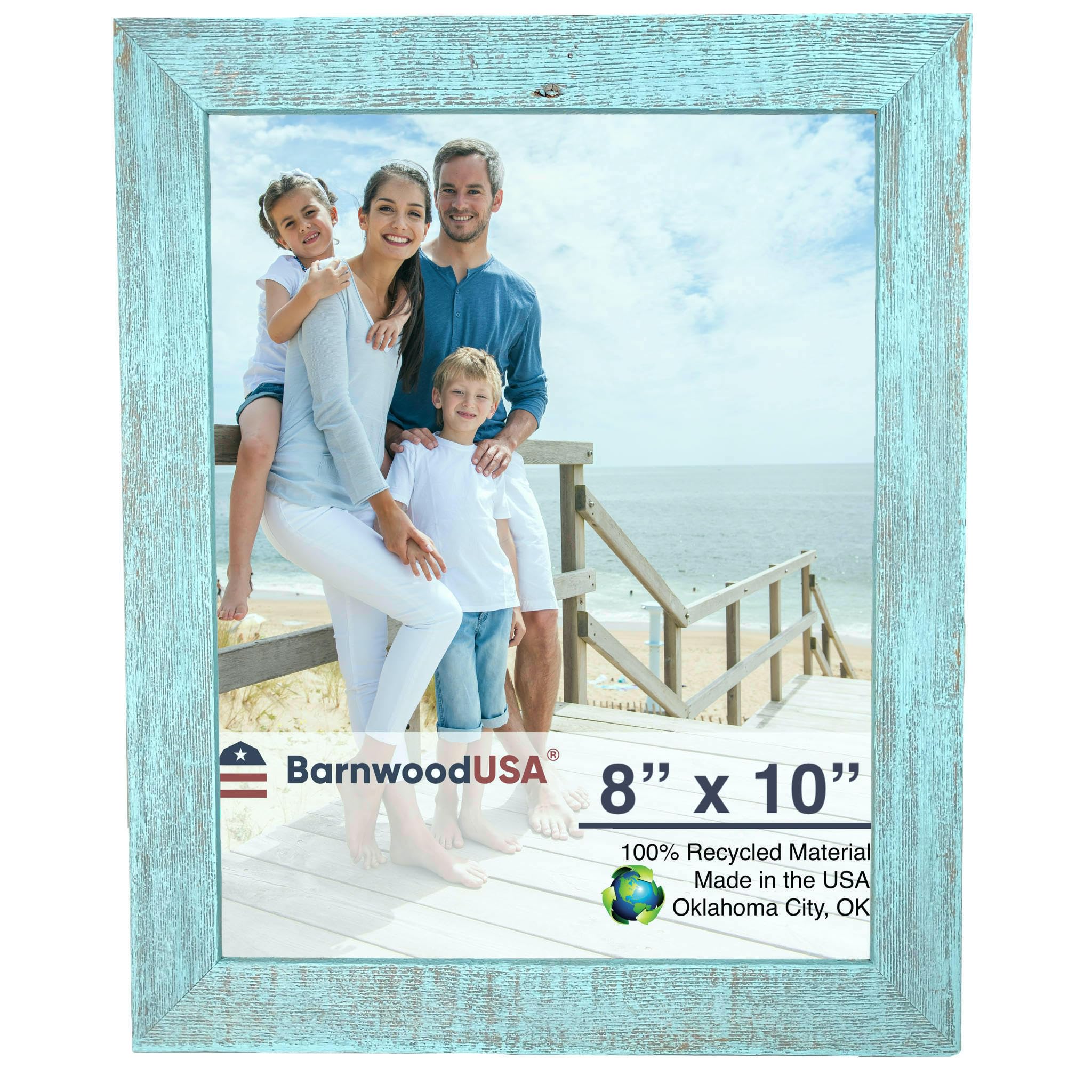 BARNWOODUSA | Farmhouse 8x10 Picture Frame | 1 1/2 inch Molding | 100% Reclaimed Wood | Rustic | Robins Egg Blue