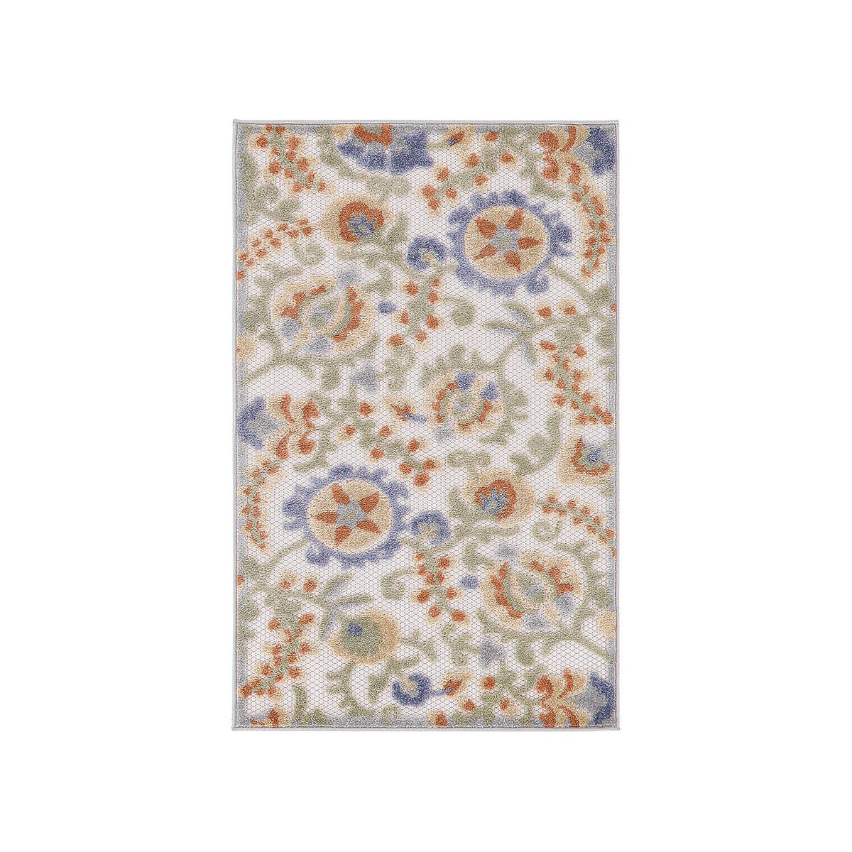 Nourison Aloha Indoor/Outdoor Ivory Blue 2'8' X 4' Area Rug, Easy Cleaning, Non Shedding, Bed Room, Living Room, Dining Room, B