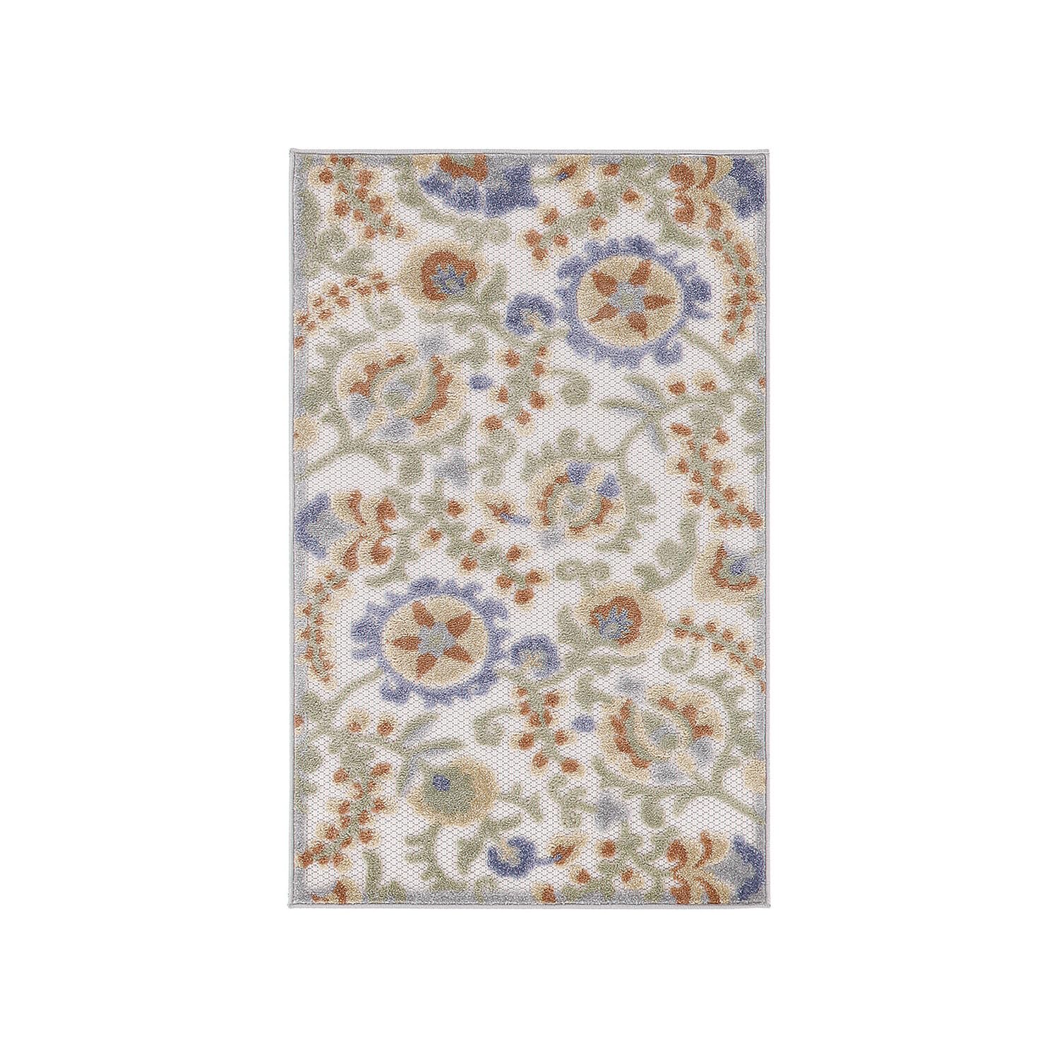 Nourison Aloha Indoor/Outdoor Ivory Blue 2'8' X 4' Area Rug, Easy Cleaning, Non Shedding, Bed Room, Living Room, Dining Room, B