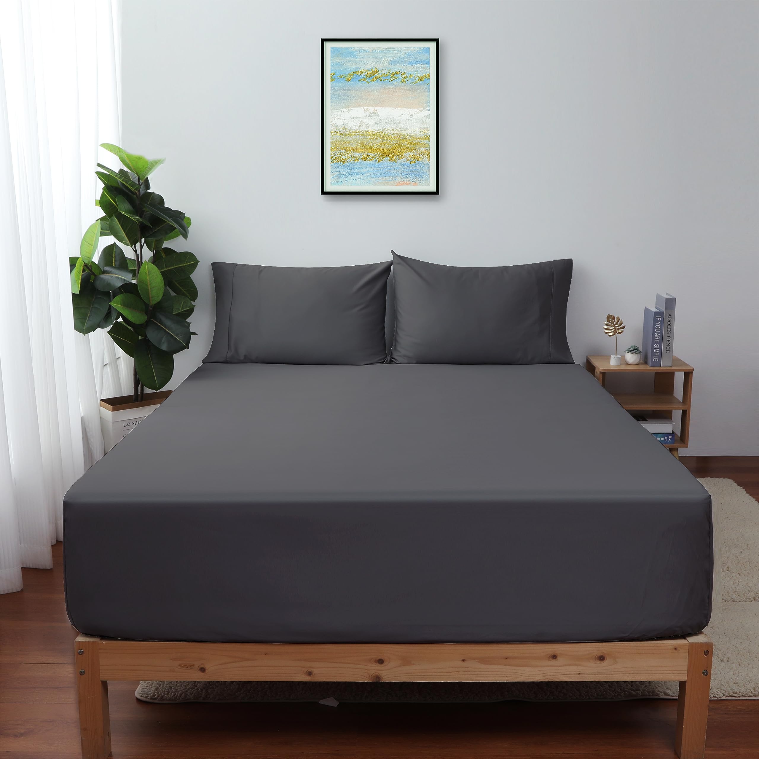 Full Size Fitted Sheet Only Dark Grey, 100% Egyptian Cotton 600 Thread Count, 16'' Deep Pocket Premium Cotton Mattress Sheet (1