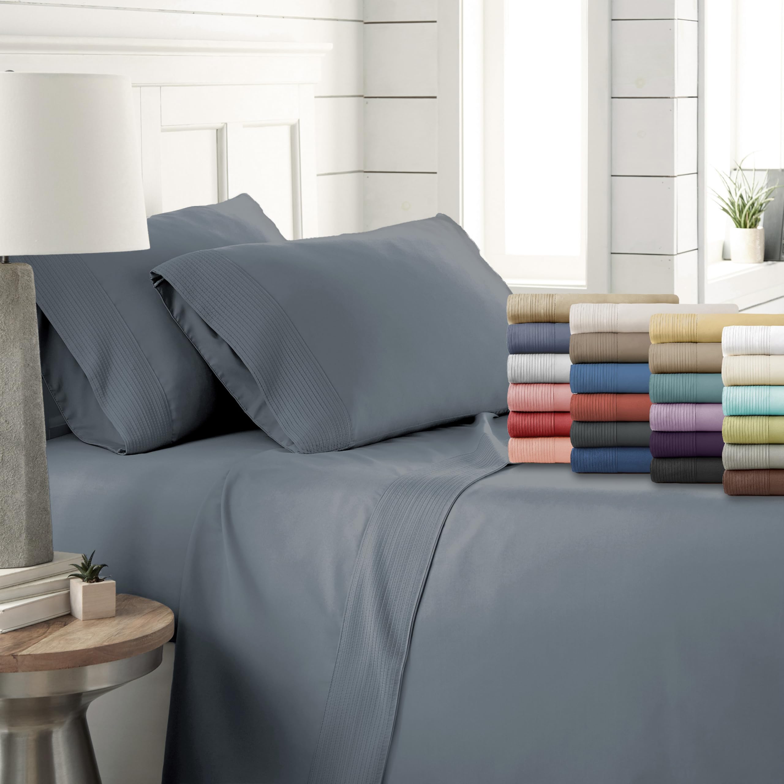 Southshore Fine Living, Inc. Sheet Set, Queen Size 4-Piece, 21'' Extra Deep Pocket Pleated Queen Sheet Set | Flat Sheet, Fitted