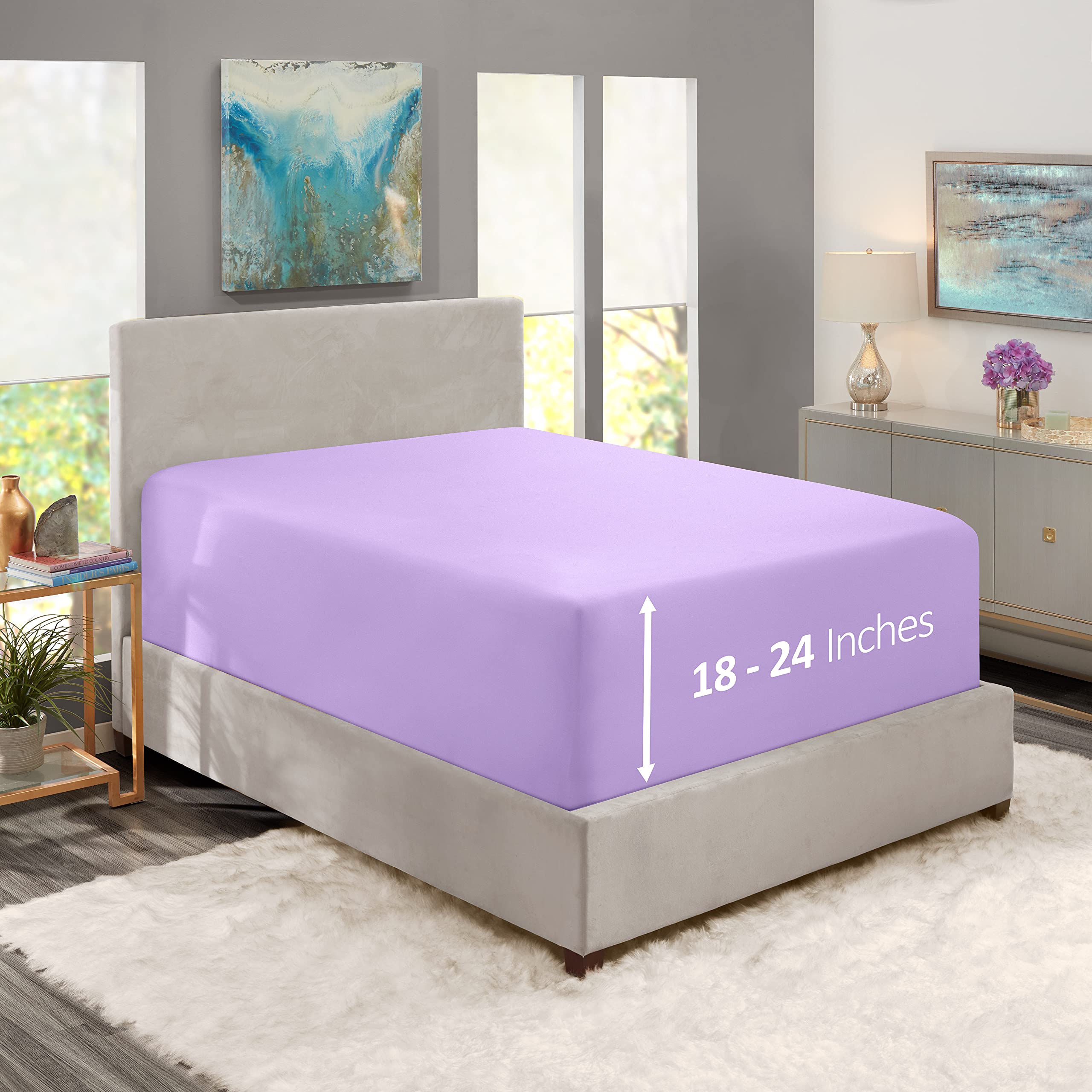 Nestl Extra Deep Pocket King Fitted Sheet, Lavender Fitted Sheet King Size, 1800 Microfiber King Fitted Sheet Only, Soft King Bed Fitted Sheet Fits Up To 24 Inch Mattress - King Size Fitted Sheets