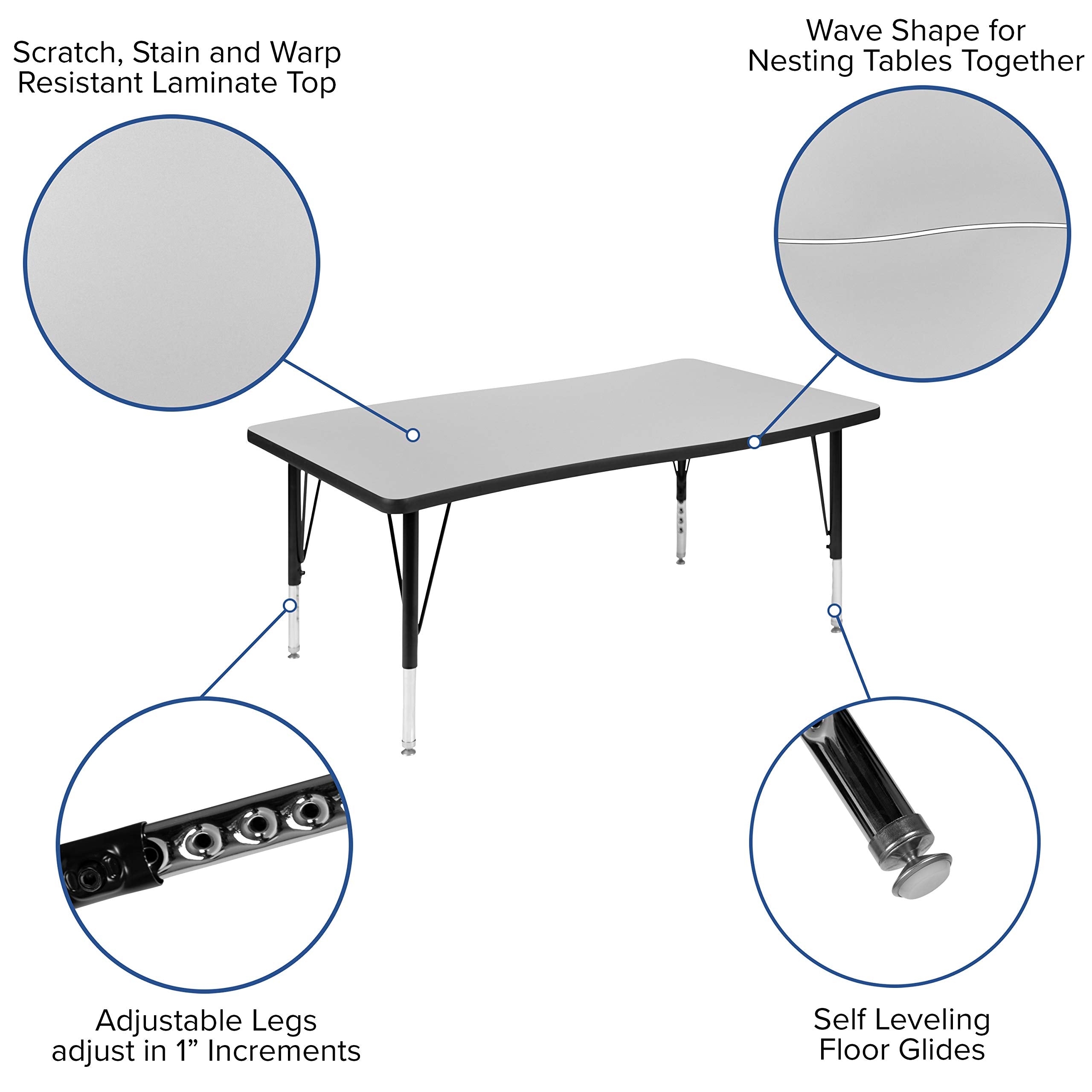Flash Furniture 76' Oval Wave Collaborative Laminate Activity Table Set With 12' Student Stack Chairs, Grey/Black