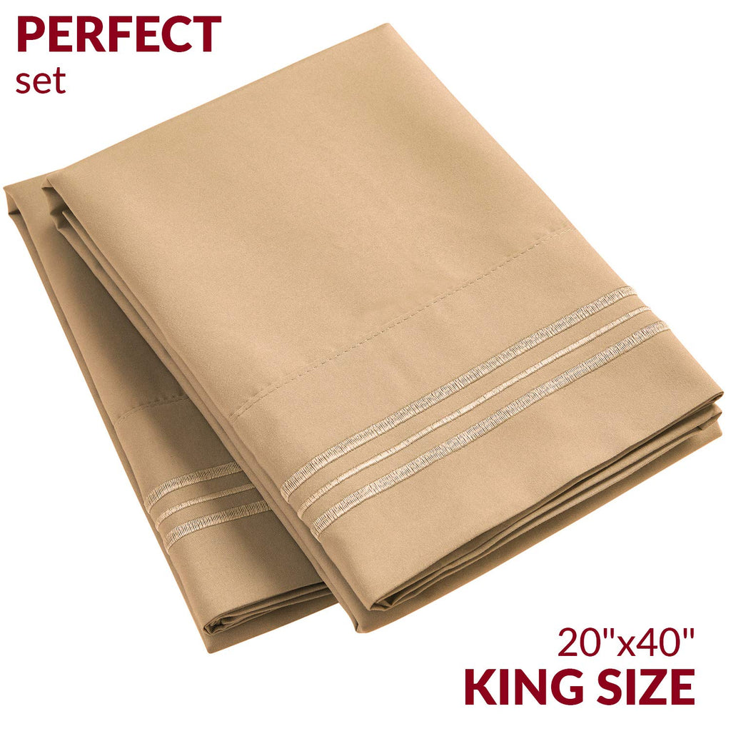 Mellanni Pillow Cases - 2 Pc Iconic Collection Pillowcases - Luxury, Extra Soft, Cooling Pillow Covers - Envelope Closure (King 20' X 40', Sand)