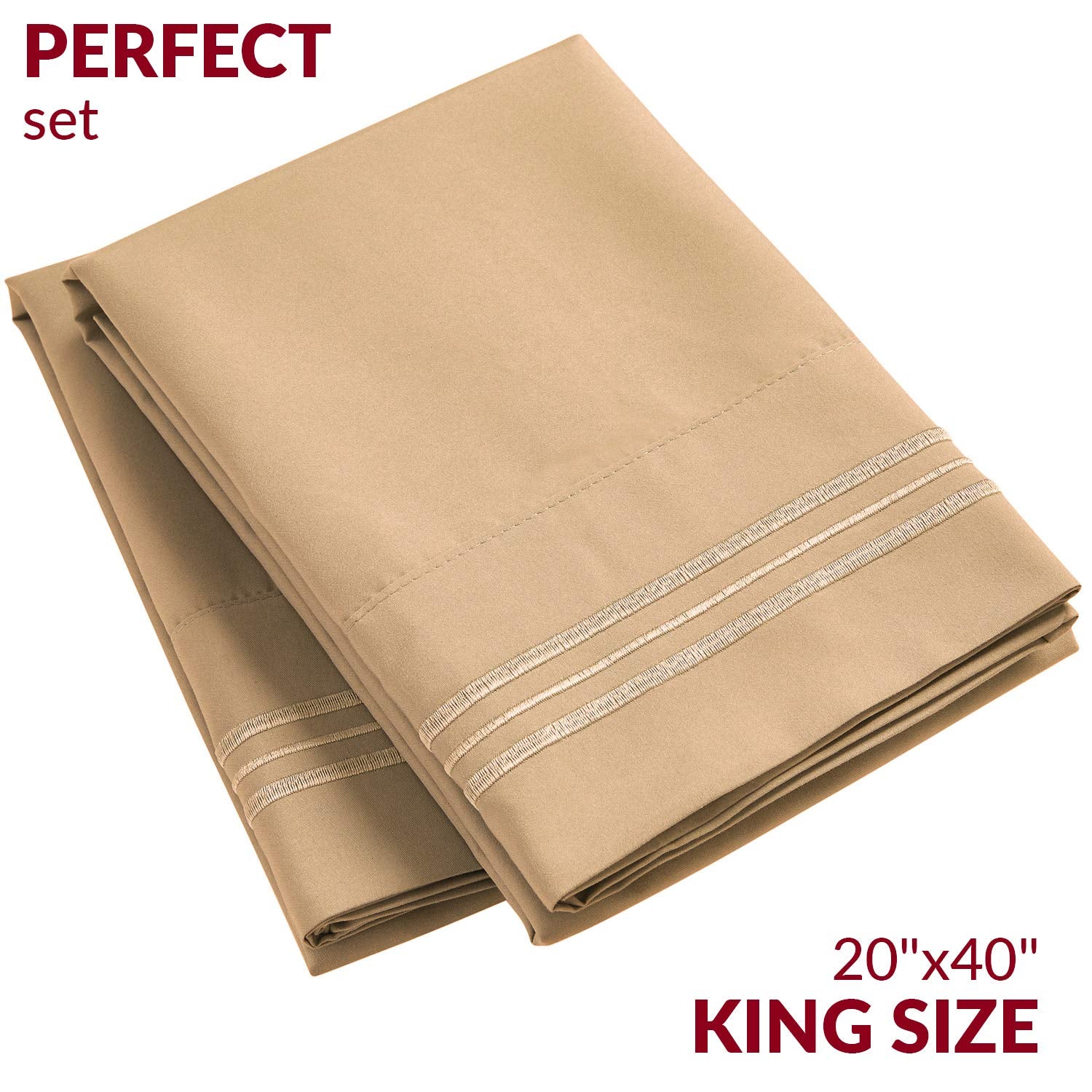 Mellanni Pillow Cases - 2 Pc Iconic Collection Pillowcases - Luxury, Extra Soft, Cooling Pillow Covers - Envelope Closure (King 20' X 40', Sand)