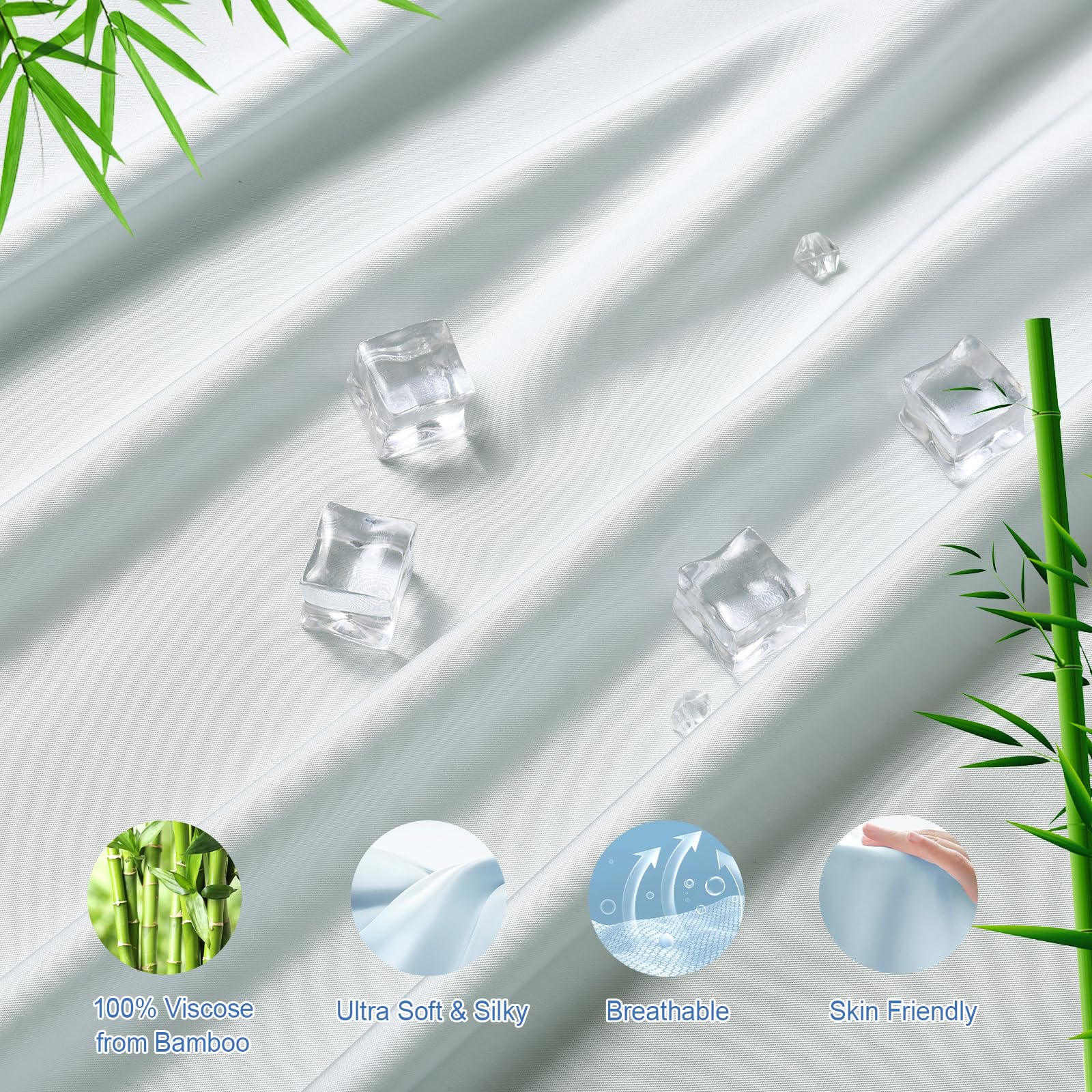 Phf 100% Rayon Derived From Bamboo Cooling Fitted Sheet Queen Size For Hot Sleeper, 16'' Deep Pocket, 2.5Cm Wider Strong Elastic