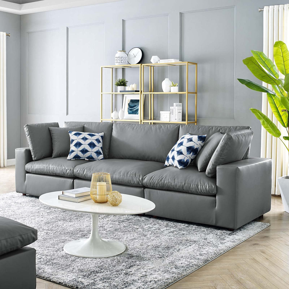 Modway Commix Modular, Sofa Sectional, Gray Vegan Leather