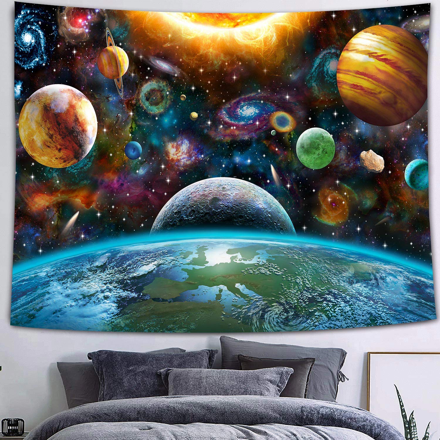 Feasrt Galaxy Universe Planets Tapestry Space Planet Tapestry Planets Tapestry Earth Nebula Tapestry Wall Hanging Tapestries 93X