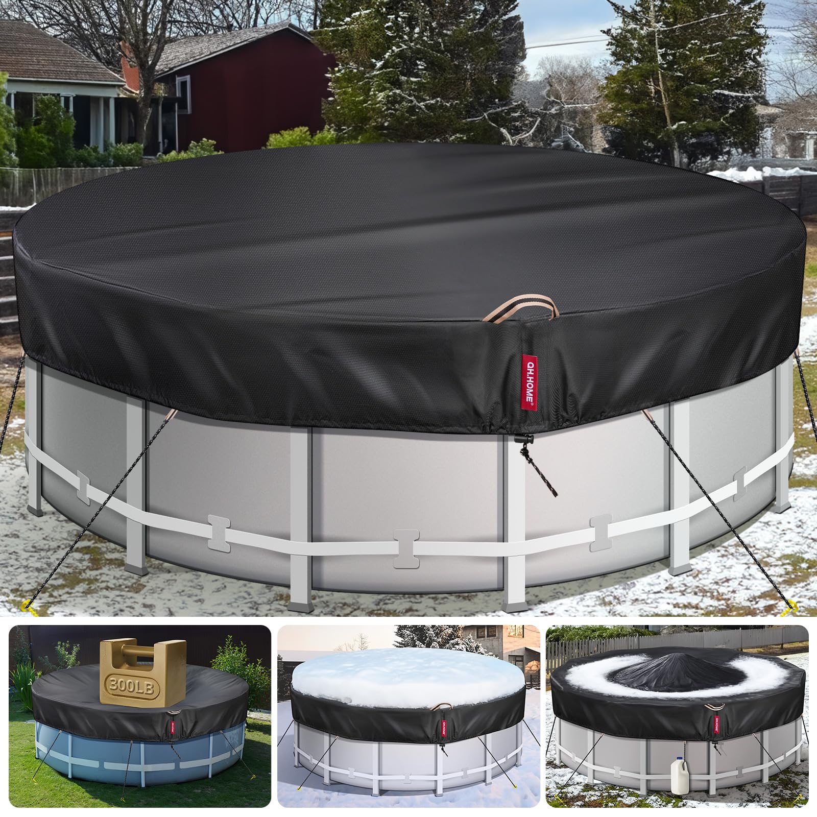 18Ft Winter Round Pool Cover With 738N Strong Tear Resistant [600D Upgrade Extra Dense Heavy Duty Fabric] Swimming Pool Cover Fo
