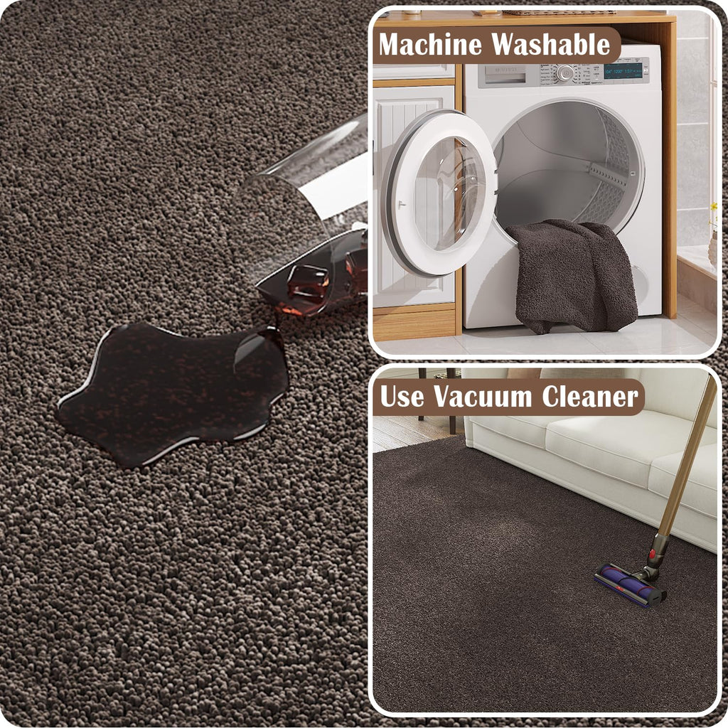 Jinchan Solid Plush Area Rug 5X7 Performance Shaggy Rug Washable Area Rug Indoor Soft Rug Modern Faux Wool Rug Cozy Non Slip Car